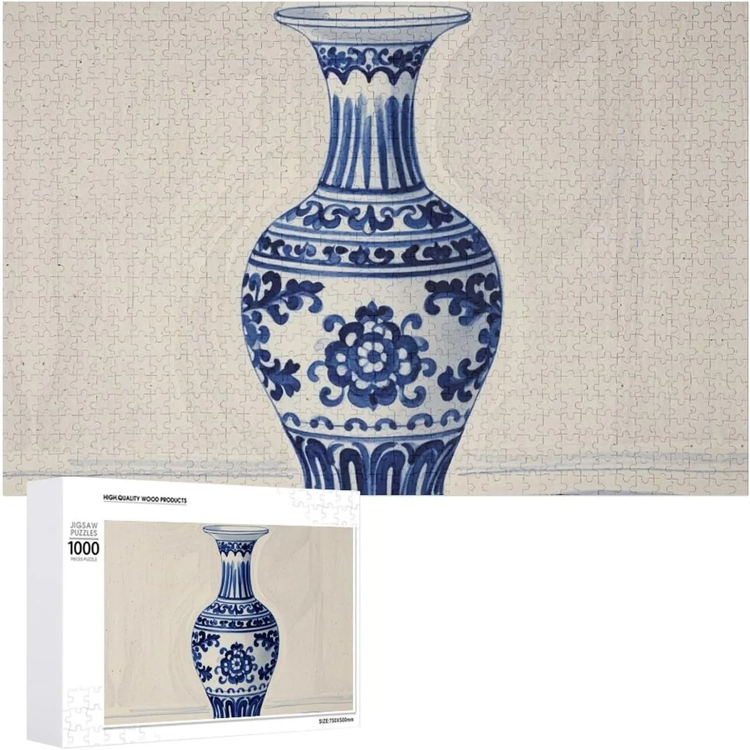Ages 1000 PCS reminder saint elective vacate Chinese Blue Porcelain Vase Puzzle for Adults Wooden Jigsaw Puzzle for Mother's Day Premium Puzzle with Unique Art Design Challenging Brain Teaser Birthday Gift for All 