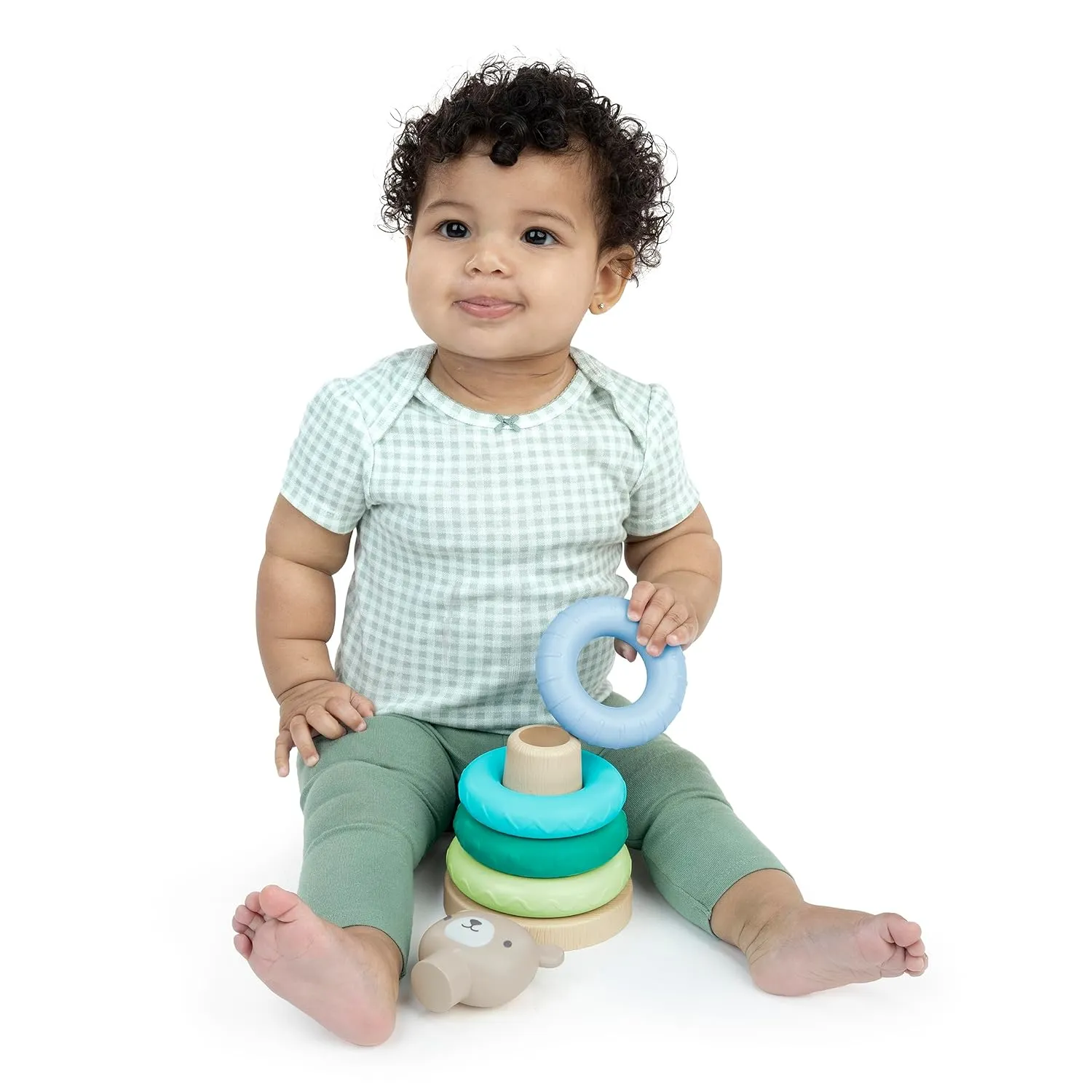 Ages 6 Months and Up - Nate (Pack of 4) invigorate Ingenuity: ity Cutie Stacks, 4 BPA-Free Rings, Faux Wood Stand, Bear Topper, Unisex, for 