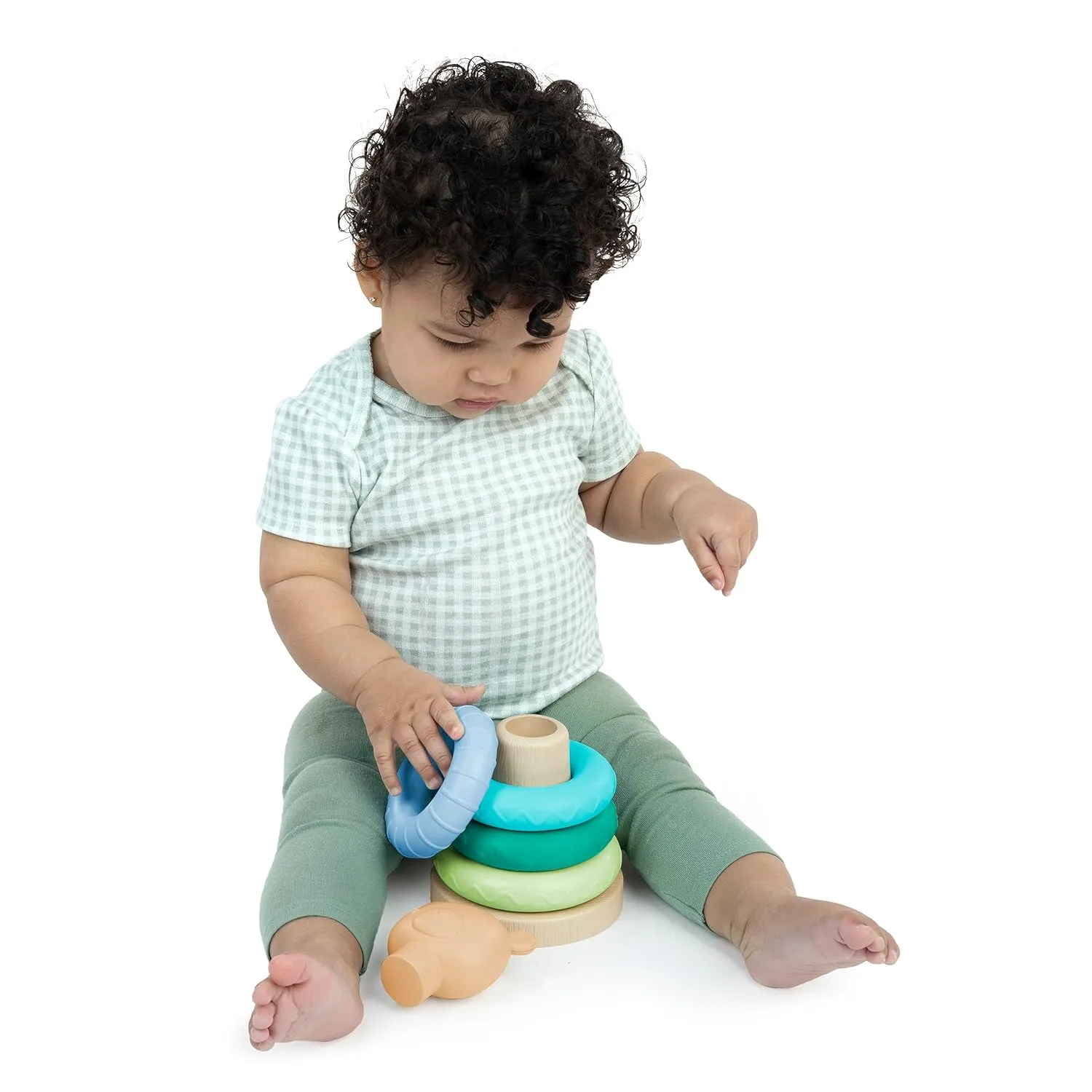 Ages 6 Months and Up - Nate (Pack of 4) invigorate Ingenuity: ity Cutie Stacks, 4 BPA-Free Rings, Faux Wood Stand, Bear Topper, Unisex, for 