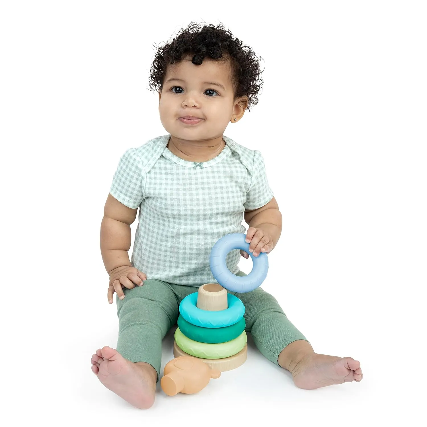 Ages 6 Months and Up - Nate (Pack of 4) invigorate Ingenuity: ity Cutie Stacks, 4 BPA-Free Rings, Faux Wood Stand, Bear Topper, Unisex, for 