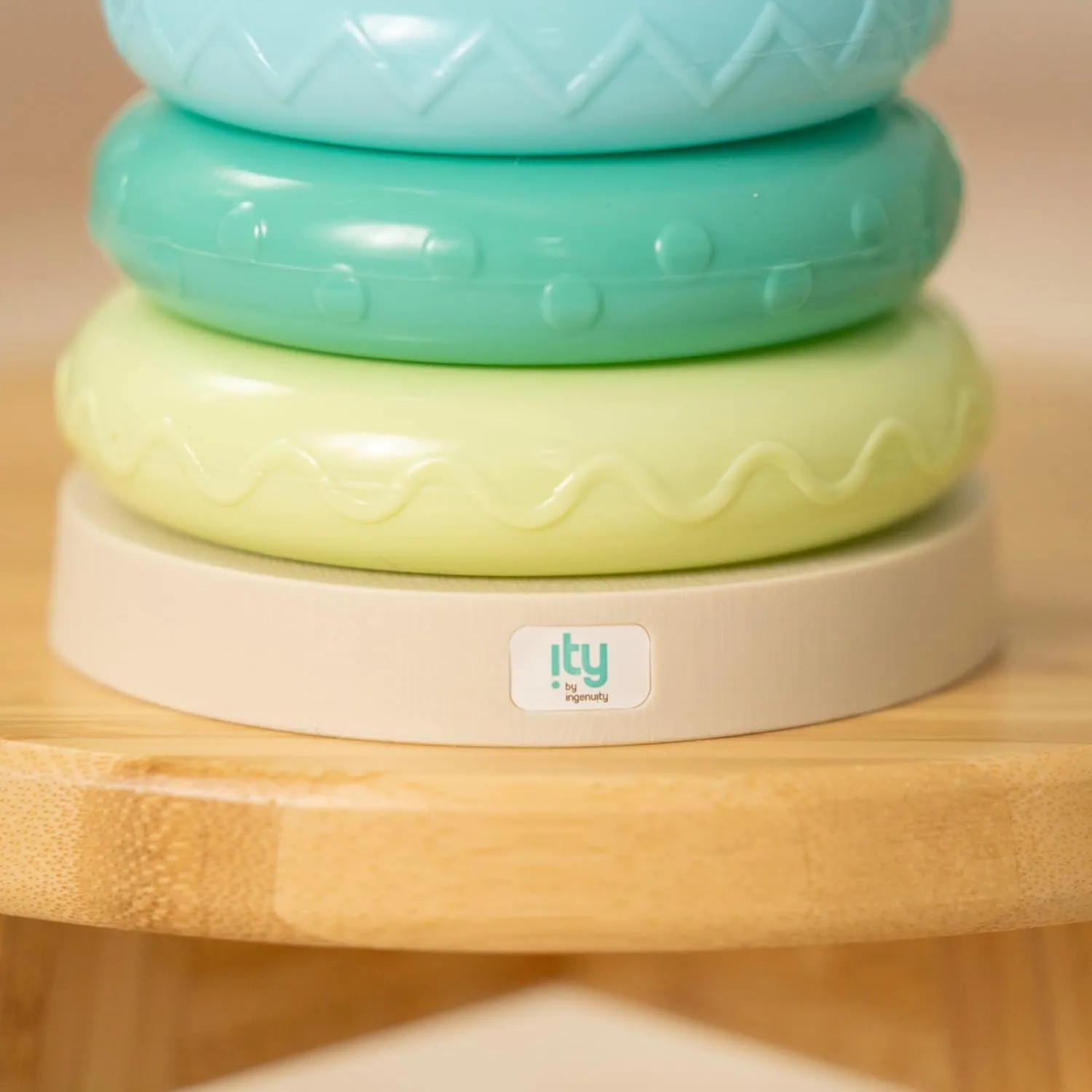 Ages 6 Months and Up - Nate (Pack of 4) invigorate Ingenuity: ity Cutie Stacks, 4 BPA-Free Rings, Faux Wood Stand, Bear Topper, Unisex, for 