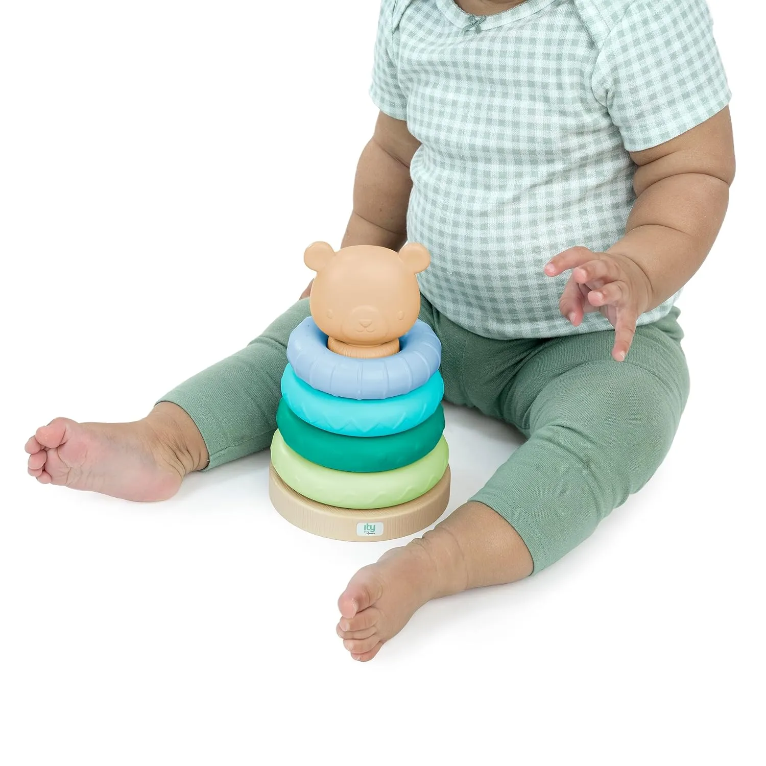 Ages 6 Months and Up - Nate (Pack of 4) invigorate Ingenuity: ity Cutie Stacks, 4 BPA-Free Rings, Faux Wood Stand, Bear Topper, Unisex, for 