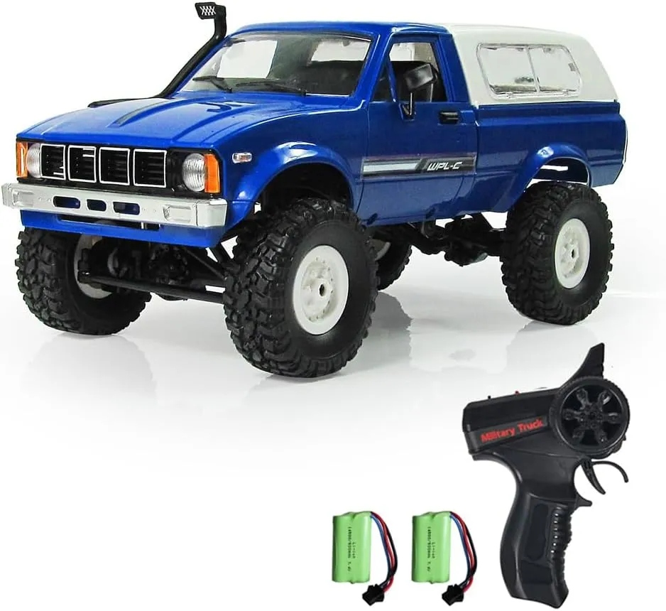 All Terrain Off Road Pickup Truck, 2.4GHz RC Climbing Car with pearl LED Light, 2 Batteries for Adults (Blue) GoolRC RC Truck, WPL C24 RC Crawler 1/16 Scale Remote Control Car, 4WD 