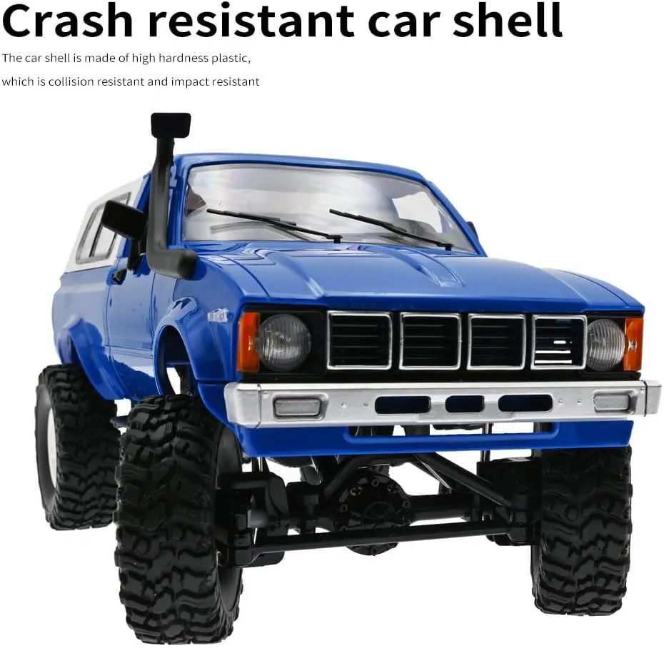 All Terrain Off Road Pickup Truck, 2.4GHz RC Climbing Car with pearl LED Light, 2 Batteries for Adults (Blue) GoolRC RC Truck, WPL C24 RC Crawler 1/16 Scale Remote Control Car, 4WD 