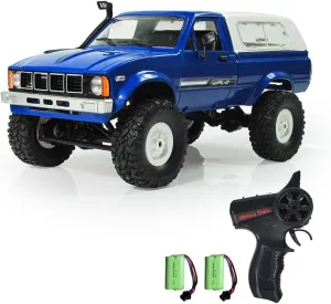 All Terrain Off Road Pickup Truck, 2.4GHz RC Climbing Car with pearl LED Light, 2 Batteries for Adults (Blue) GoolRC RC Truck, WPL C24 RC Crawler 1/16 Scale Remote Control Car, 4WD 