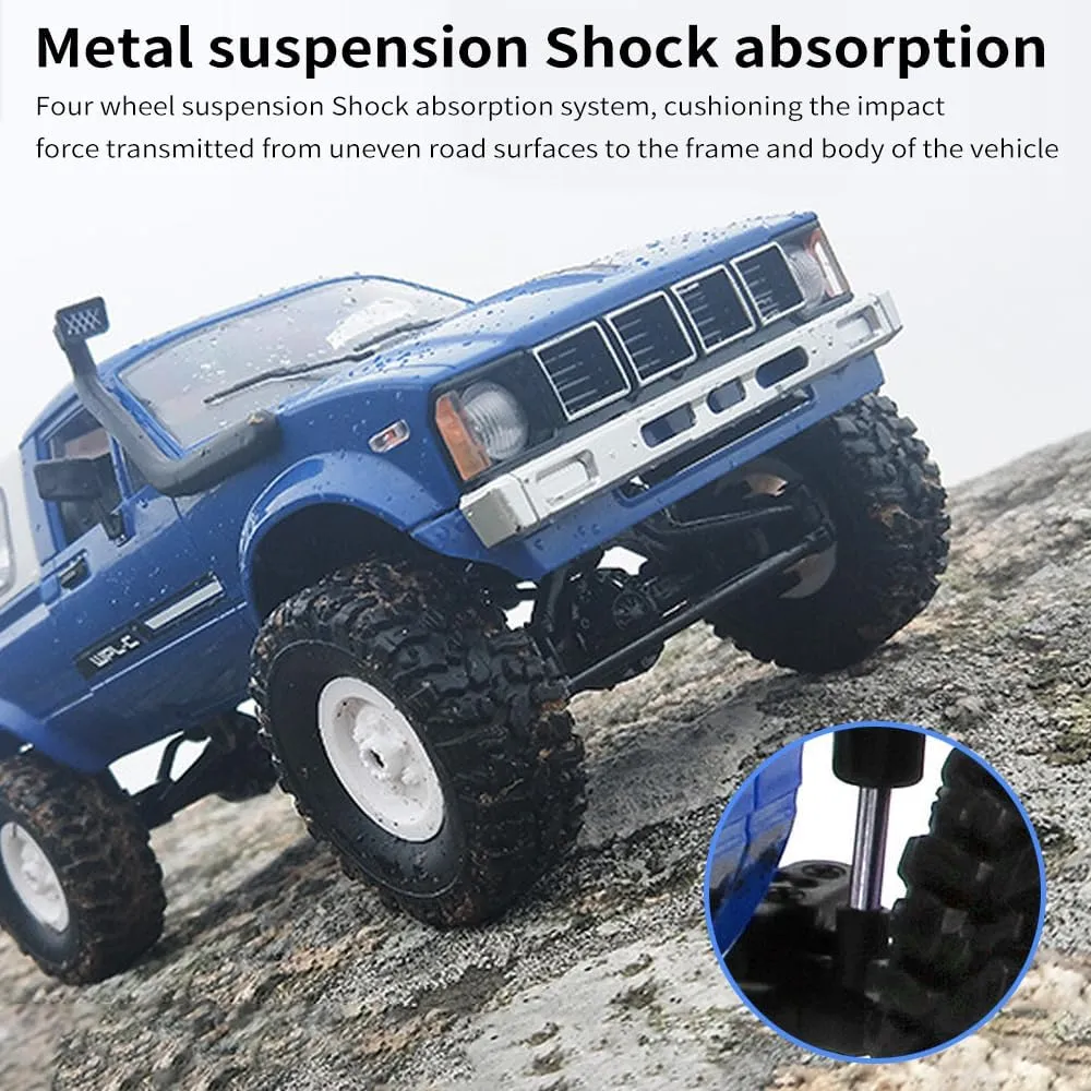 All Terrain Off Road Pickup Truck, 2.4GHz RC Climbing Car with pearl LED Light, 2 Batteries for Adults (Blue) GoolRC RC Truck, WPL C24 RC Crawler 1/16 Scale Remote Control Car, 4WD 