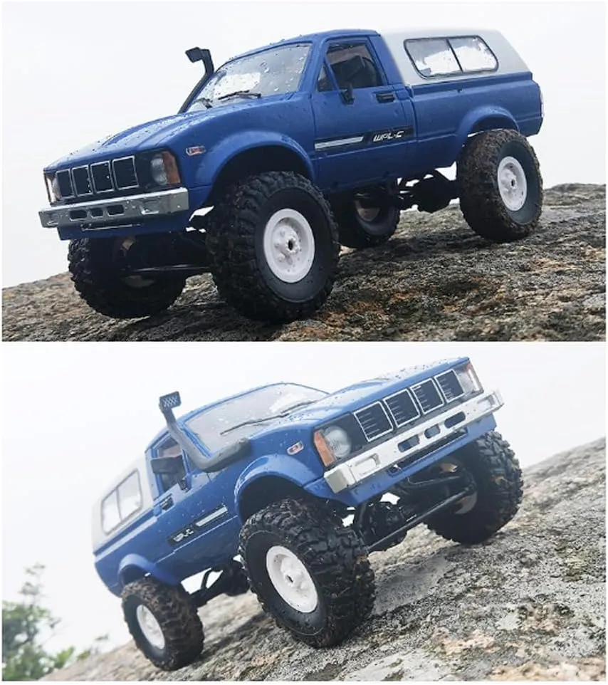 All Terrain Off Road Pickup Truck, 2.4GHz RC Climbing Car with pearl LED Light, 2 Batteries for Adults (Blue) GoolRC RC Truck, WPL C24 RC Crawler 1/16 Scale Remote Control Car, 4WD 