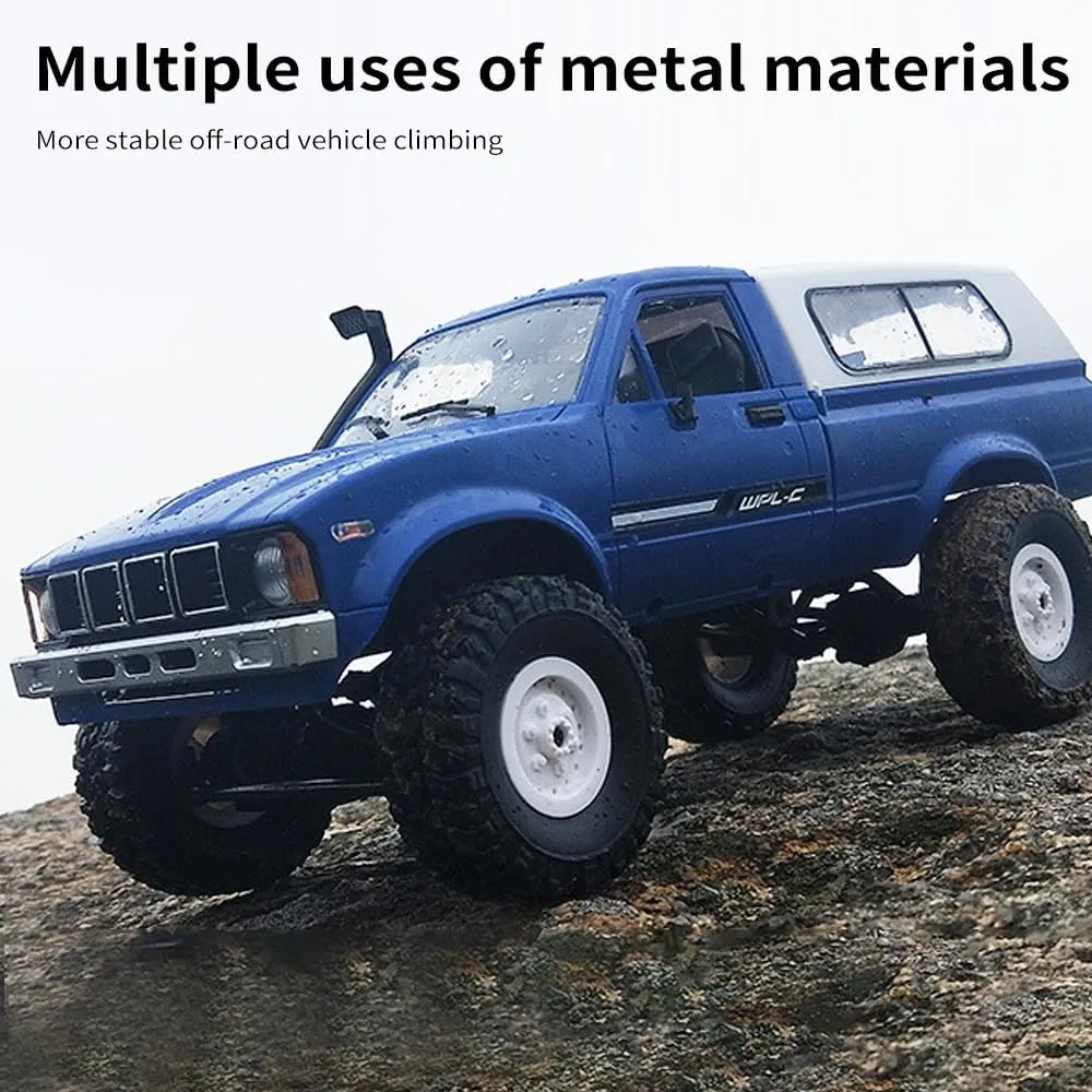 All Terrain Off Road Pickup Truck, 2.4GHz RC Climbing Car with pearl LED Light, 2 Batteries for Adults (Blue) GoolRC RC Truck, WPL C24 RC Crawler 1/16 Scale Remote Control Car, 4WD 