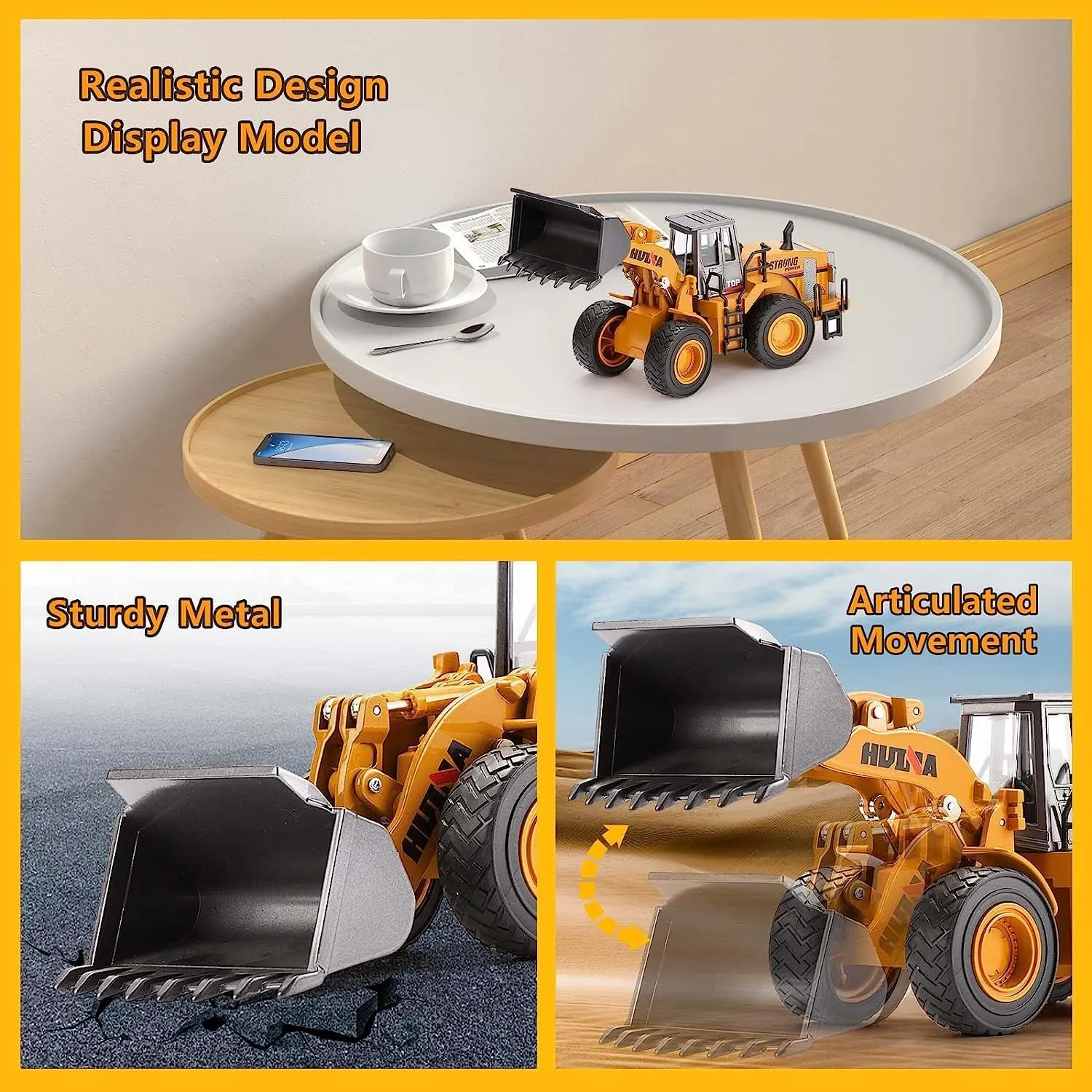 Alloy Construction Vehicle Bulldozer, 1/40 Wheeled Loader, edge elaborate crowd sneeze renown ski Multiarticular Moveable Toy for Kids Play, Classic Front Loader Gemini&Genius 