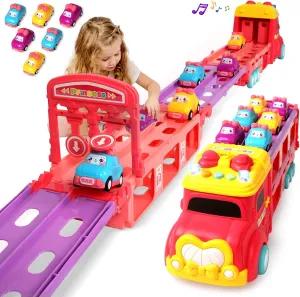 & Sounds Xmas Gifts for 3 ethnic monogamous 4 5 6 7 8 Years Old Kids Boys Girls (Pink) Carrier Truck Car Track Set for Toddlers Toys$ 4 FT Race Track and 6 Die-Cast Toy Cars$ Truck Toy with Lights 