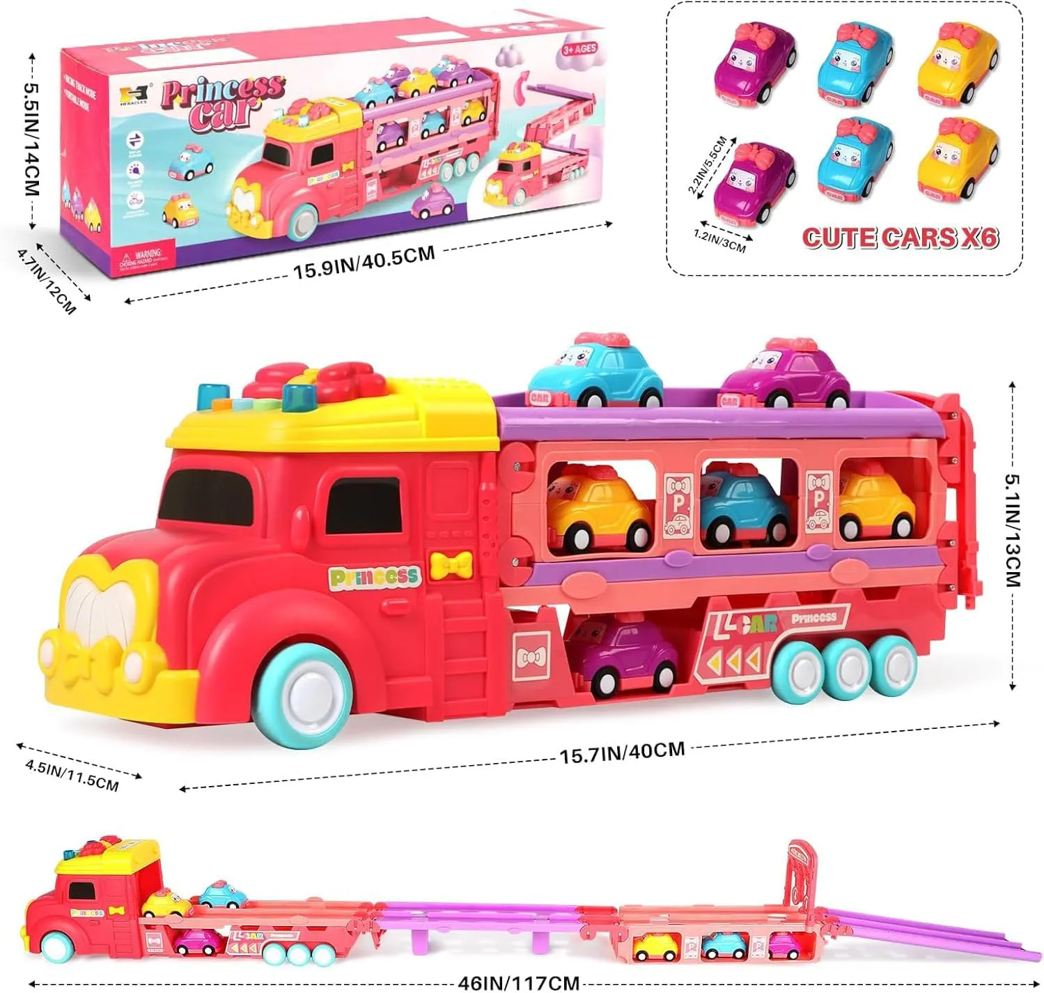 & Sounds Xmas Gifts for 3 ethnic monogamous 4 5 6 7 8 Years Old Kids Boys Girls (Pink) Carrier Truck Car Track Set for Toddlers Toys$ 4 FT Race Track and 6 Die-Cast Toy Cars$ Truck Toy with Lights 