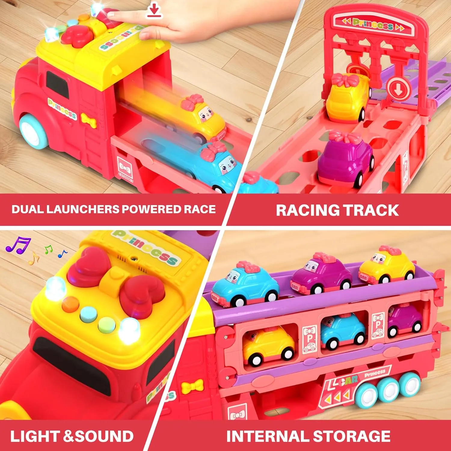 & Sounds Xmas Gifts for 3 ethnic monogamous 4 5 6 7 8 Years Old Kids Boys Girls (Pink) Carrier Truck Car Track Set for Toddlers Toys$ 4 FT Race Track and 6 Die-Cast Toy Cars$ Truck Toy with Lights 