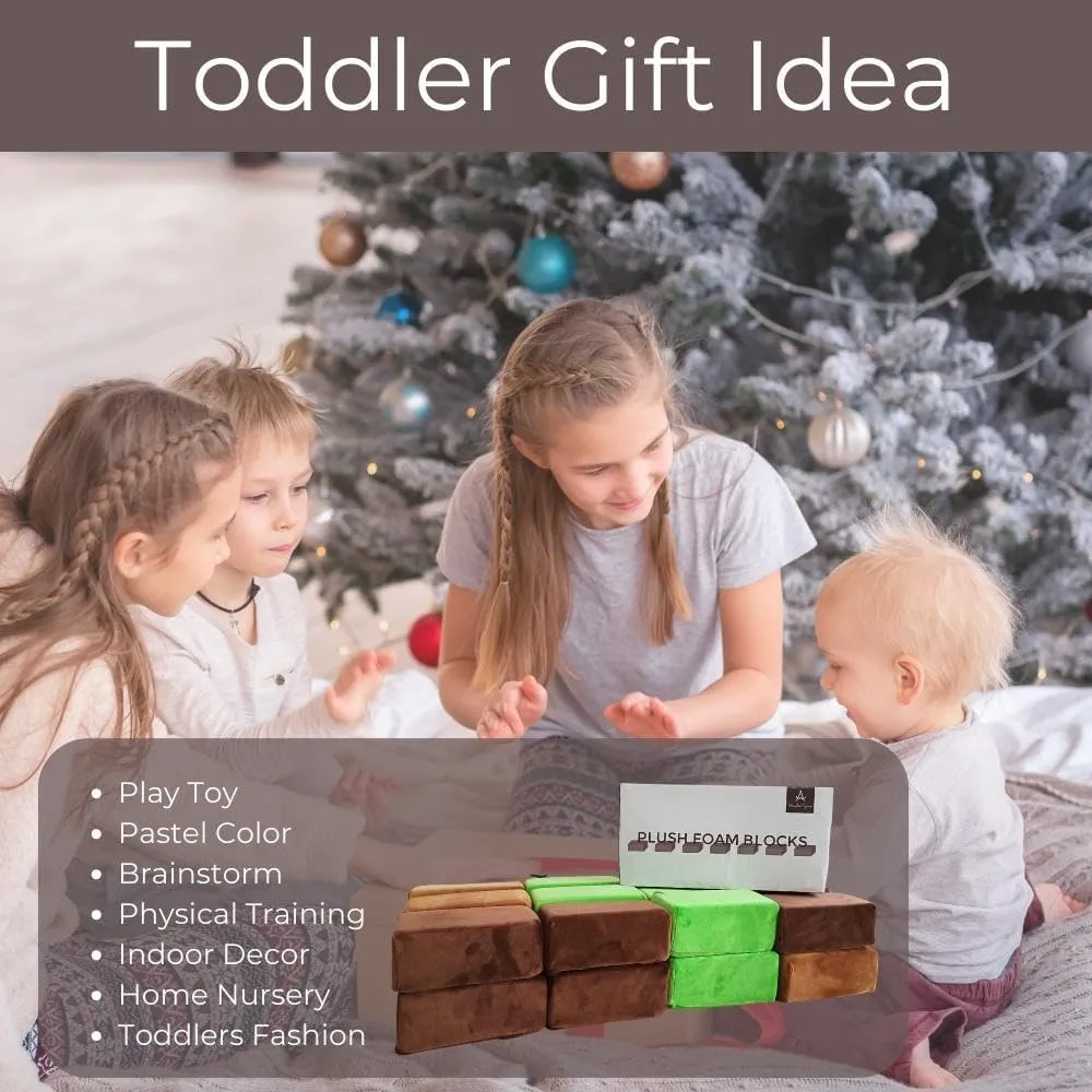 & Stacking Toys for Toddlers Boys & Girls, Soft Smooth Velvet Cover, Early Education Gross Motor Skills & Brain Development (24 Bricks, Earth) Wonder Space Plush Foam remnant Blocks - Nursery Building 