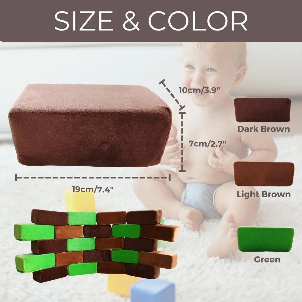 & Stacking Toys for Toddlers Boys & Girls, Soft Smooth Velvet Cover, Early Education Gross Motor Skills & Brain Development (24 Bricks, Earth) Wonder Space Plush Foam remnant Blocks - Nursery Building 