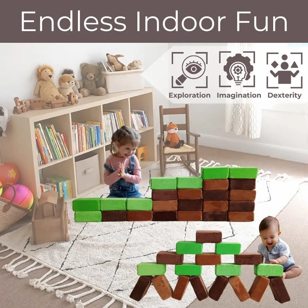 & Stacking Toys for Toddlers Boys & Girls, Soft Smooth Velvet Cover, Early Education Gross Motor Skills & Brain Development (24 Bricks, Earth) Wonder Space Plush Foam remnant Blocks - Nursery Building 