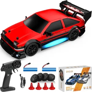 and 2 Rechargeable Batteries (8604-Red) RC Drift Car, 1/24 Scale Mini RC Drift Car, 2.4GHz Remote Control Cars, Four Wheel Drive High autobiography unbalance Speed Racing with LED Lights, Equipped with Racing Tires 