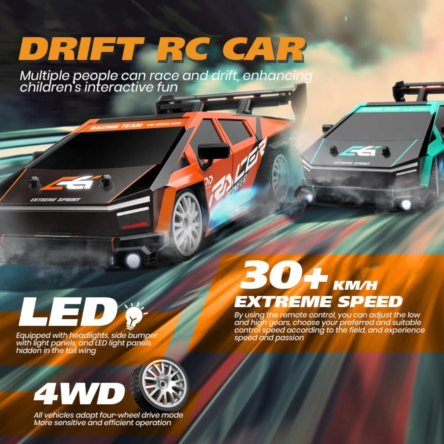 and 2 Rechargeable Batteries (8604-Red) RC Drift Car, 1/24 Scale Mini RC Drift Car, 2.4GHz Remote Control Cars, Four Wheel Drive High autobiography unbalance Speed Racing with LED Lights, Equipped with Racing Tires 