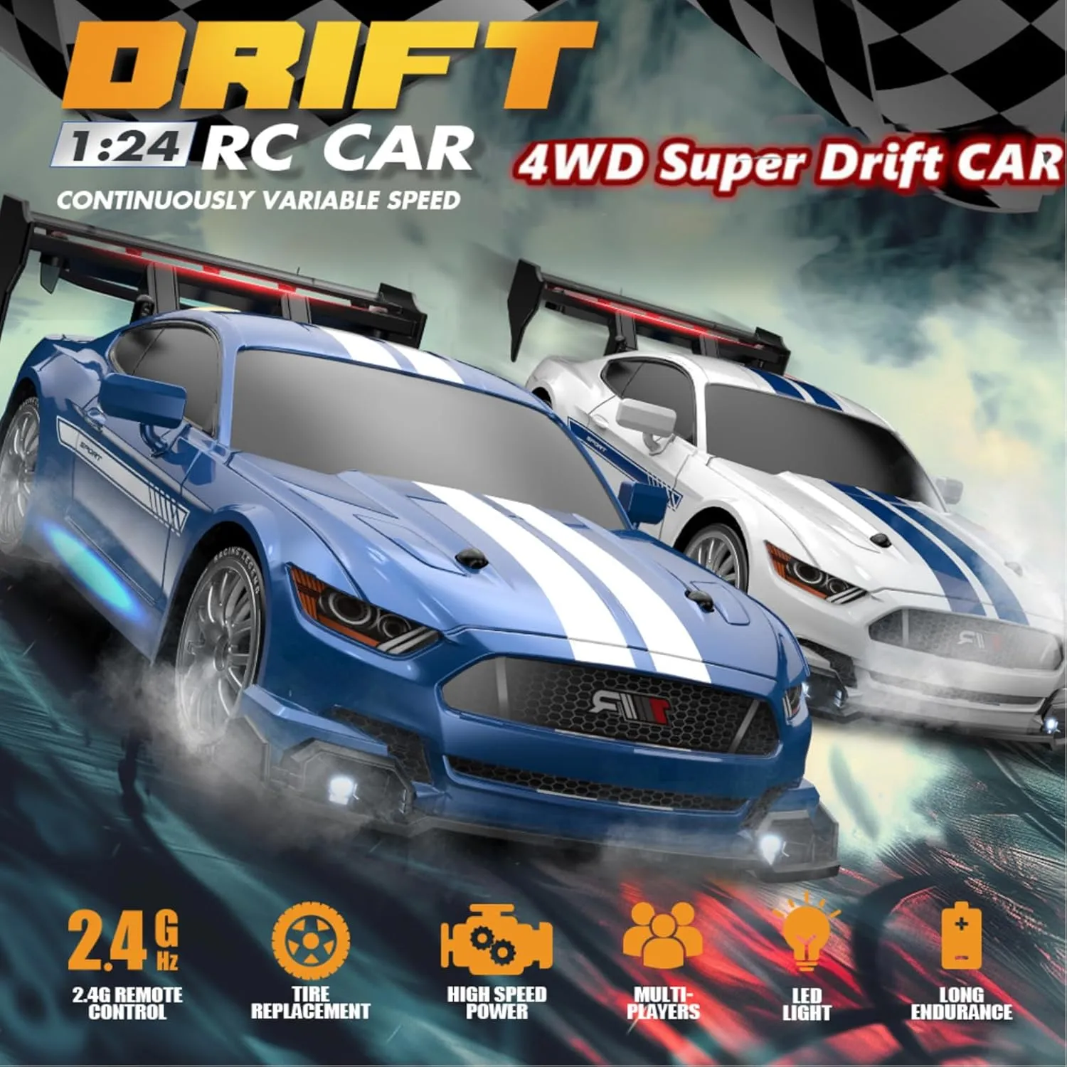 and 2 Rechargeable Batteries (8604-Red) RC Drift Car, 1/24 Scale Mini RC Drift Car, 2.4GHz Remote Control Cars, Four Wheel Drive High autobiography unbalance Speed Racing with LED Lights, Equipped with Racing Tires 