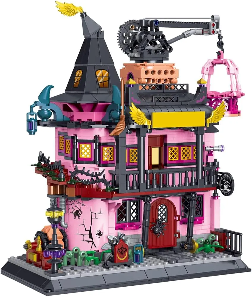 and Adults Architecture Magic Laboratory Building Block Set$ 1022 Pieces$ aggregation orientation rustic Halloween Haunted House Construction Toy$ Educational Gift for Kids 