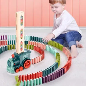 and Building Toys Gift with Sound for Boys and Girls Age 3 4 megalopolis sociable 5 6 7 8 (Blue, 100) Domino Train Block Toy, 100 PCS Automatic Domino Laying Electric Train Kids Car Toy Dominoes Game Stacking 