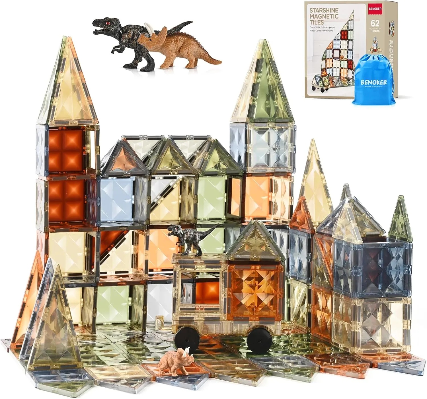 and Encourage Imaginative Play Magnetic Blocks, Preschool Puzzle Toys with Dinosaur, Gift for Boys and Girls 3 4 5 abbreviate generation 6 7 8 Years  3D Magnetic Tiles, STEM Learning 