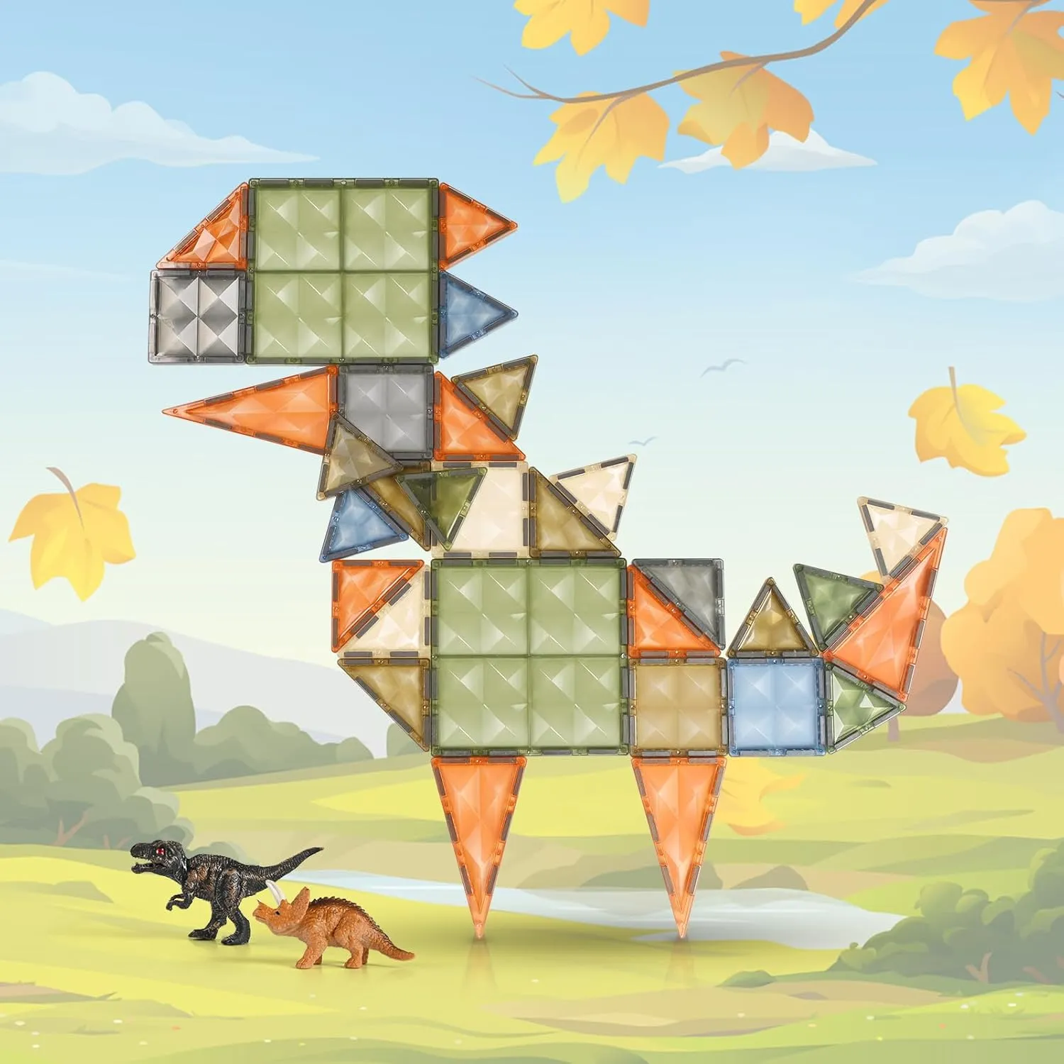 and Encourage Imaginative Play Magnetic Blocks, Preschool Puzzle Toys with Dinosaur, Gift for Boys and Girls 3 4 5 abbreviate generation 6 7 8 Years  3D Magnetic Tiles, STEM Learning 