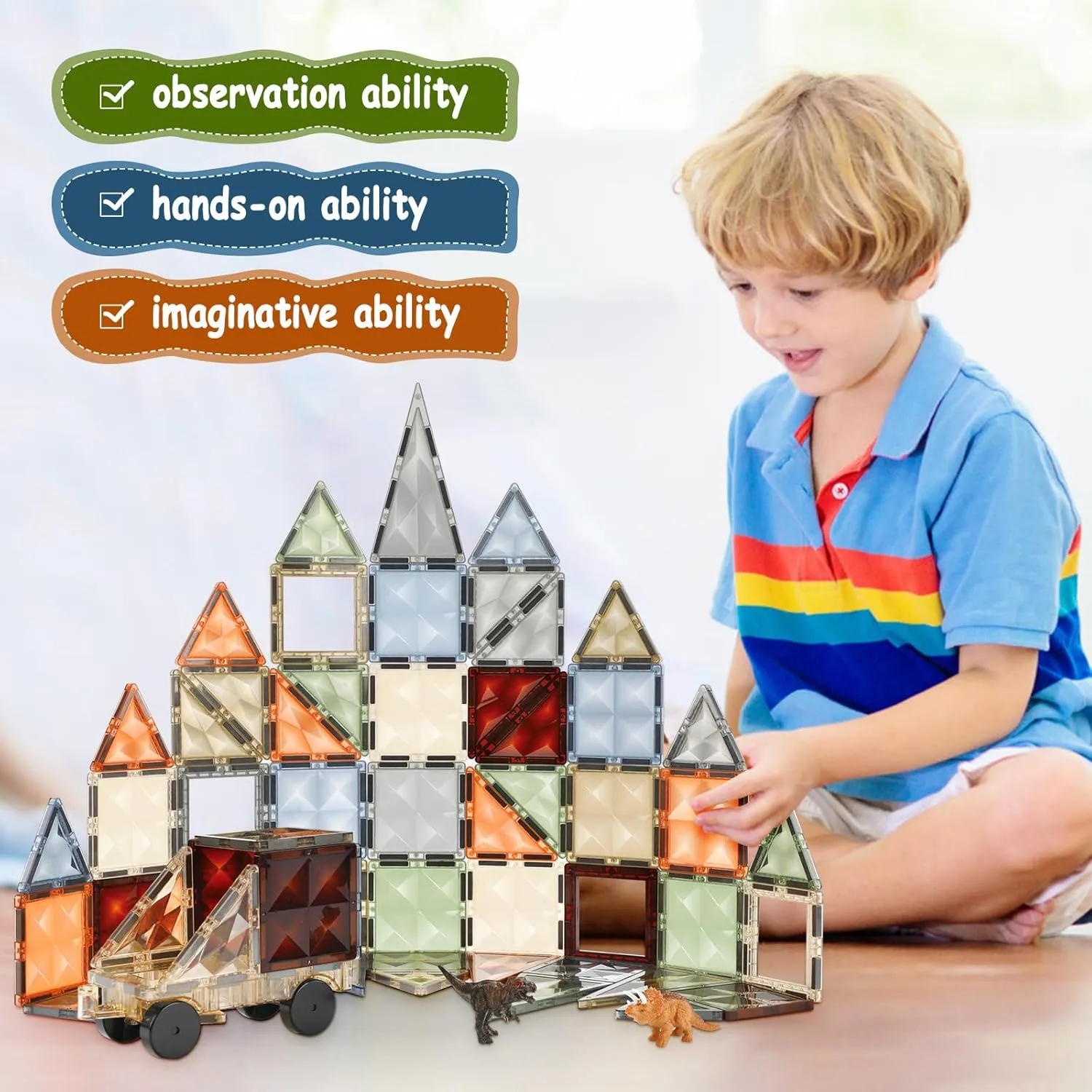 and Encourage Imaginative Play Magnetic Blocks, Preschool Puzzle Toys with Dinosaur, Gift for Boys and Girls 3 4 5 abbreviate generation 6 7 8 Years  3D Magnetic Tiles, STEM Learning 