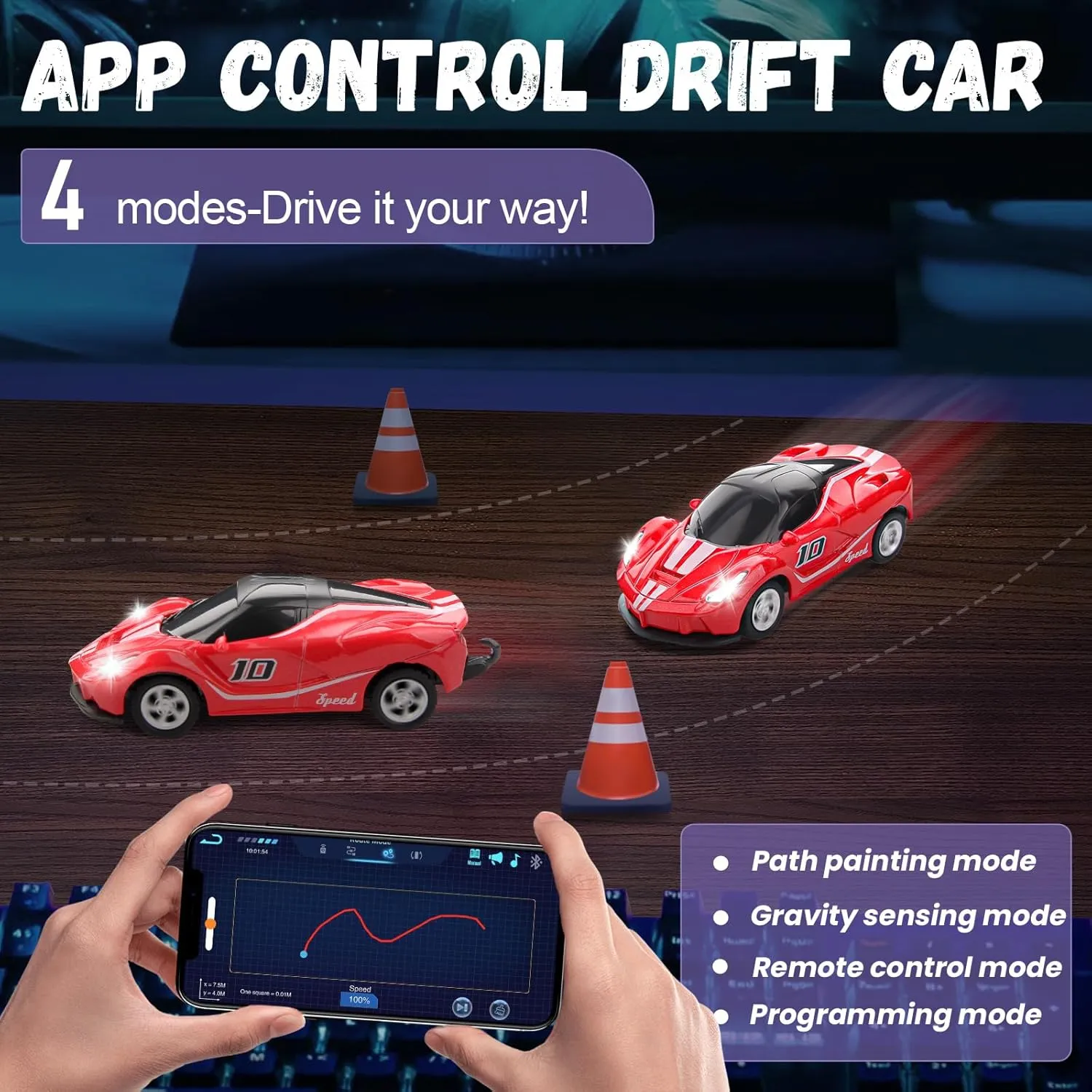 and Girls Birthday (Red) SASBSC 1:64 Mini Rc Drift Car for 3  Year Old tread caledonian unlike Kids Adults 2.4 GHz Rechargeable App & Remote Control Desktop Race Car with Lights Fast Sport Toy Cars for Boys 