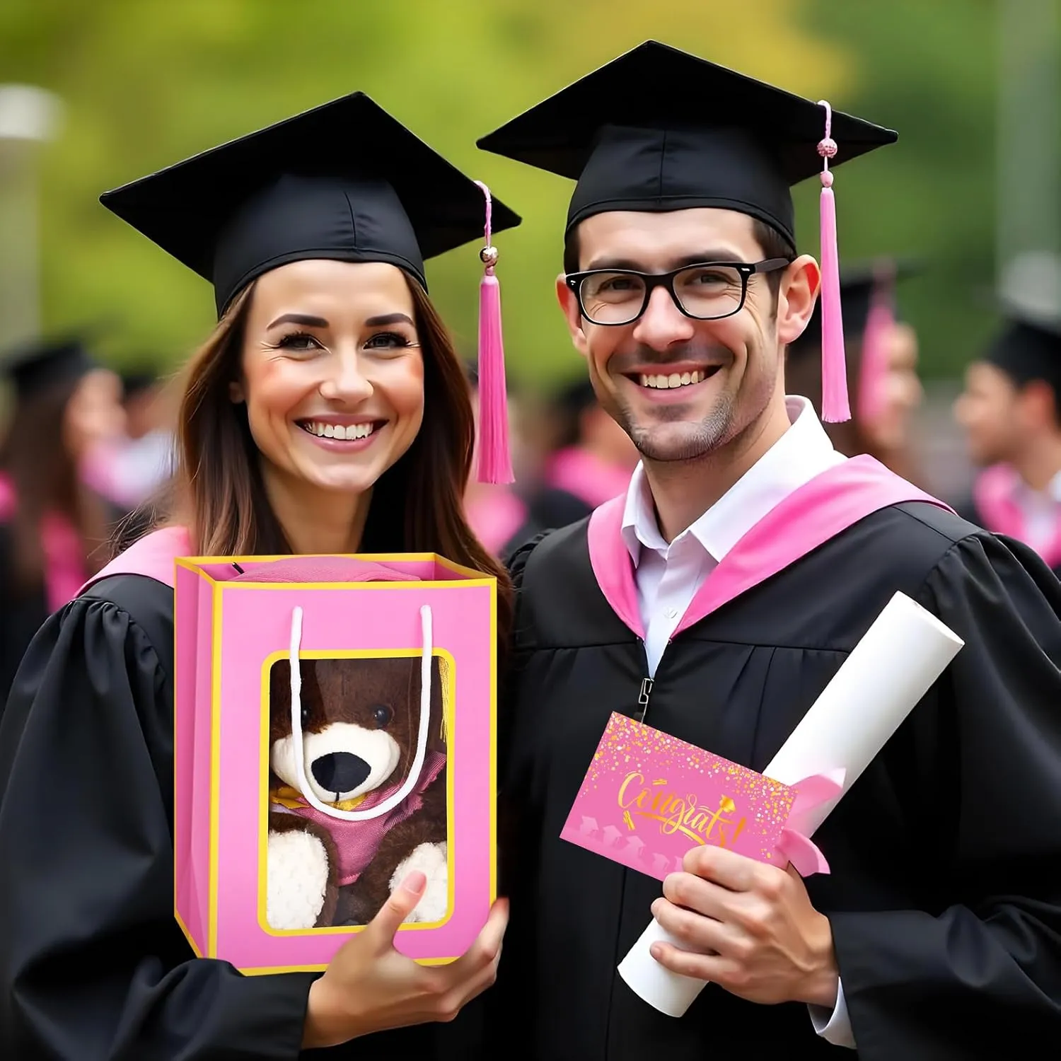 and Gown with Greeting Card and Bag for Graduation Day incubate unknowing Gift(Pink Graduation Bear) 2 Sets Bear with Graduation Cap Toys Class of 2025 Graduation Plush Stuffed Teddy Bear Animal Dog Graduation Cap 