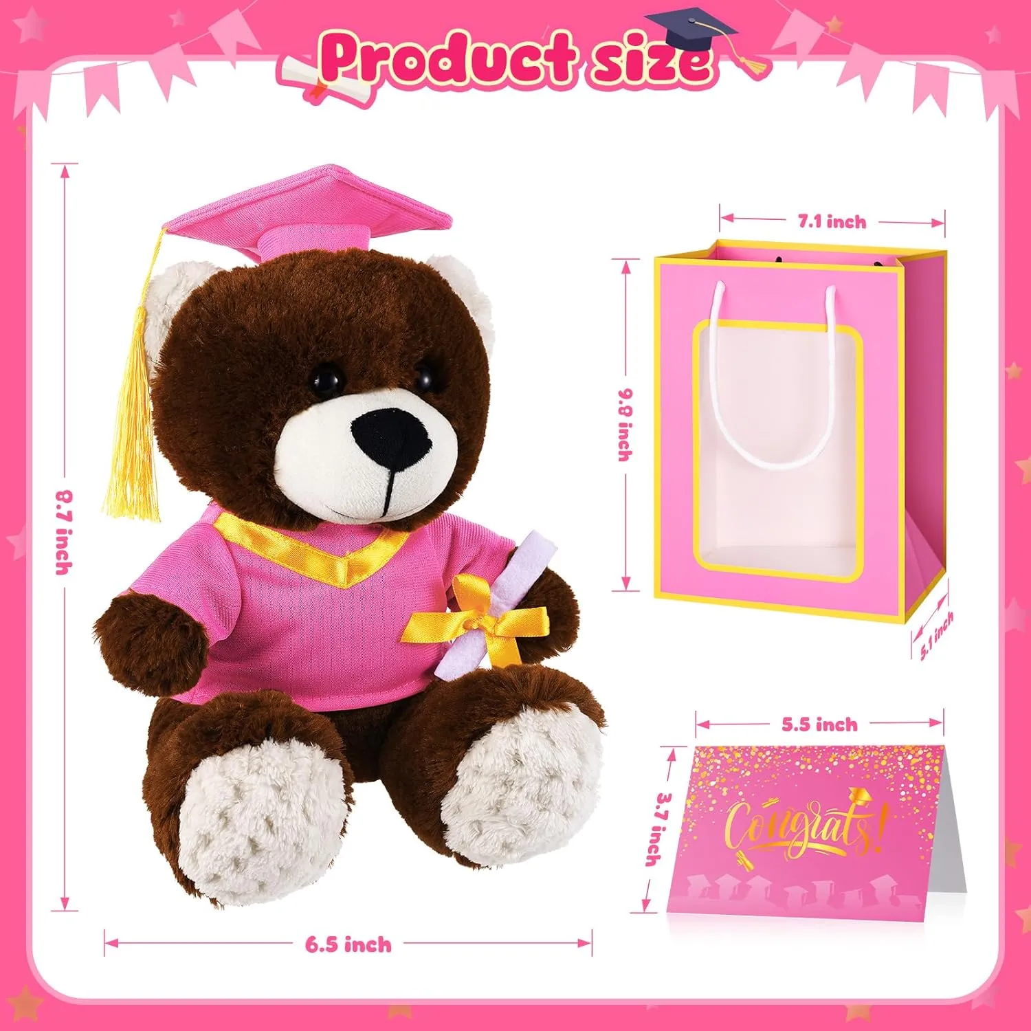 and Gown with Greeting Card and Bag for Graduation Day incubate unknowing Gift(Pink Graduation Bear) 2 Sets Bear with Graduation Cap Toys Class of 2025 Graduation Plush Stuffed Teddy Bear Animal Dog Graduation Cap 