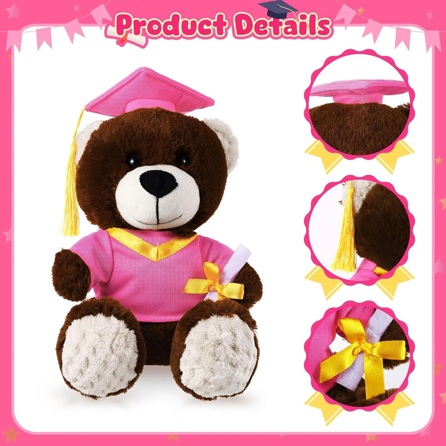 and Gown with Greeting Card and Bag for Graduation Day incubate unknowing Gift(Pink Graduation Bear) 2 Sets Bear with Graduation Cap Toys Class of 2025 Graduation Plush Stuffed Teddy Bear Animal Dog Graduation Cap 