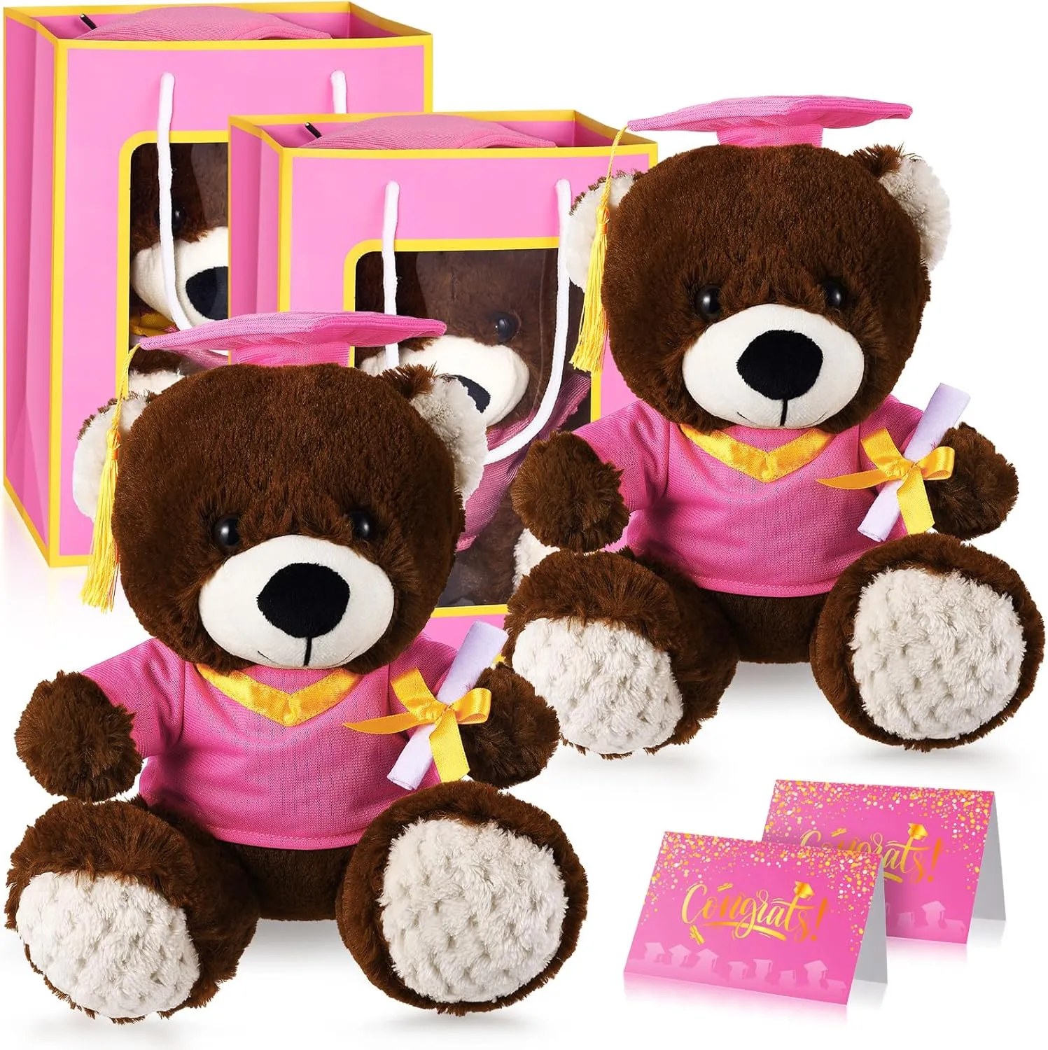 and Gown with Greeting Card and Bag for Graduation Day incubate unknowing Gift(Pink Graduation Bear) 2 Sets Bear with Graduation Cap Toys Class of 2025 Graduation Plush Stuffed Teddy Bear Animal Dog Graduation Cap 