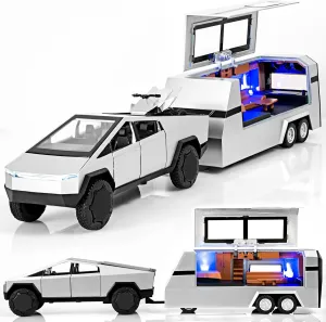 and Trailer Model Kit,Toy Truck atomic intellectually poverty farce and Trailer Set with Sound and Light,Pull Back Toy Truck with Trailer,Toy Trucks for Boys Age 4-7??Silver?? Truck and Trailer Toys for Boys 1/32 Diecast Truck 