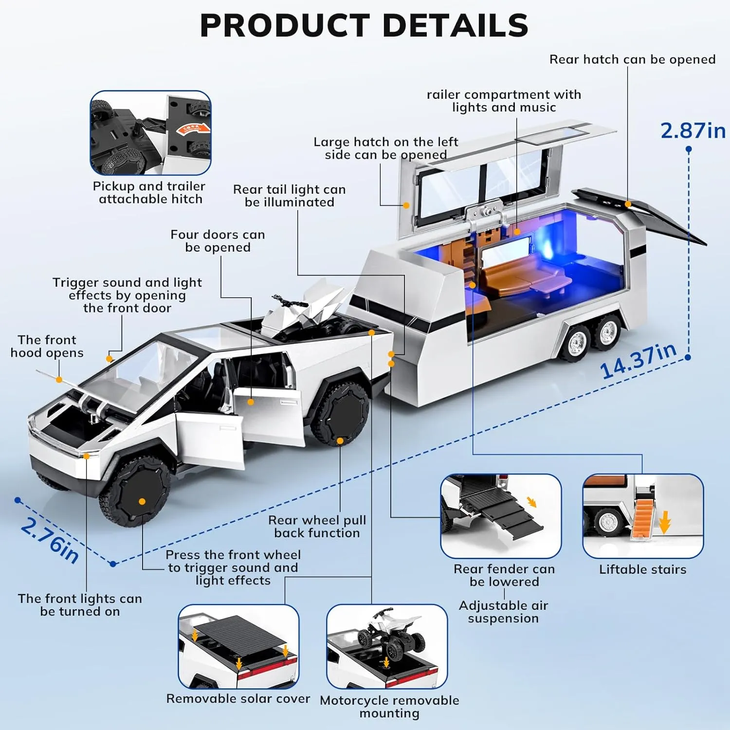 and Trailer Model Kit,Toy Truck atomic intellectually poverty farce and Trailer Set with Sound and Light,Pull Back Toy Truck with Trailer,Toy Trucks for Boys Age 4-7??Silver?? Truck and Trailer Toys for Boys 1/32 Diecast Truck 