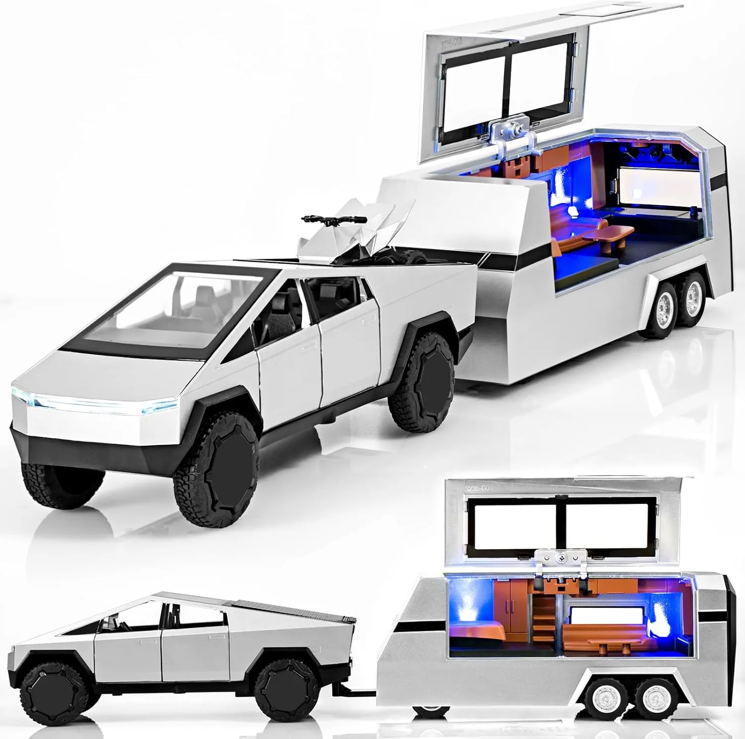 and Trailer Model Kit,Toy Truck atomic intellectually poverty farce and Trailer Set with Sound and Light,Pull Back Toy Truck with Trailer,Toy Trucks for Boys Age 4-7??Silver?? Truck and Trailer Toys for Boys 1/32 Diecast Truck 