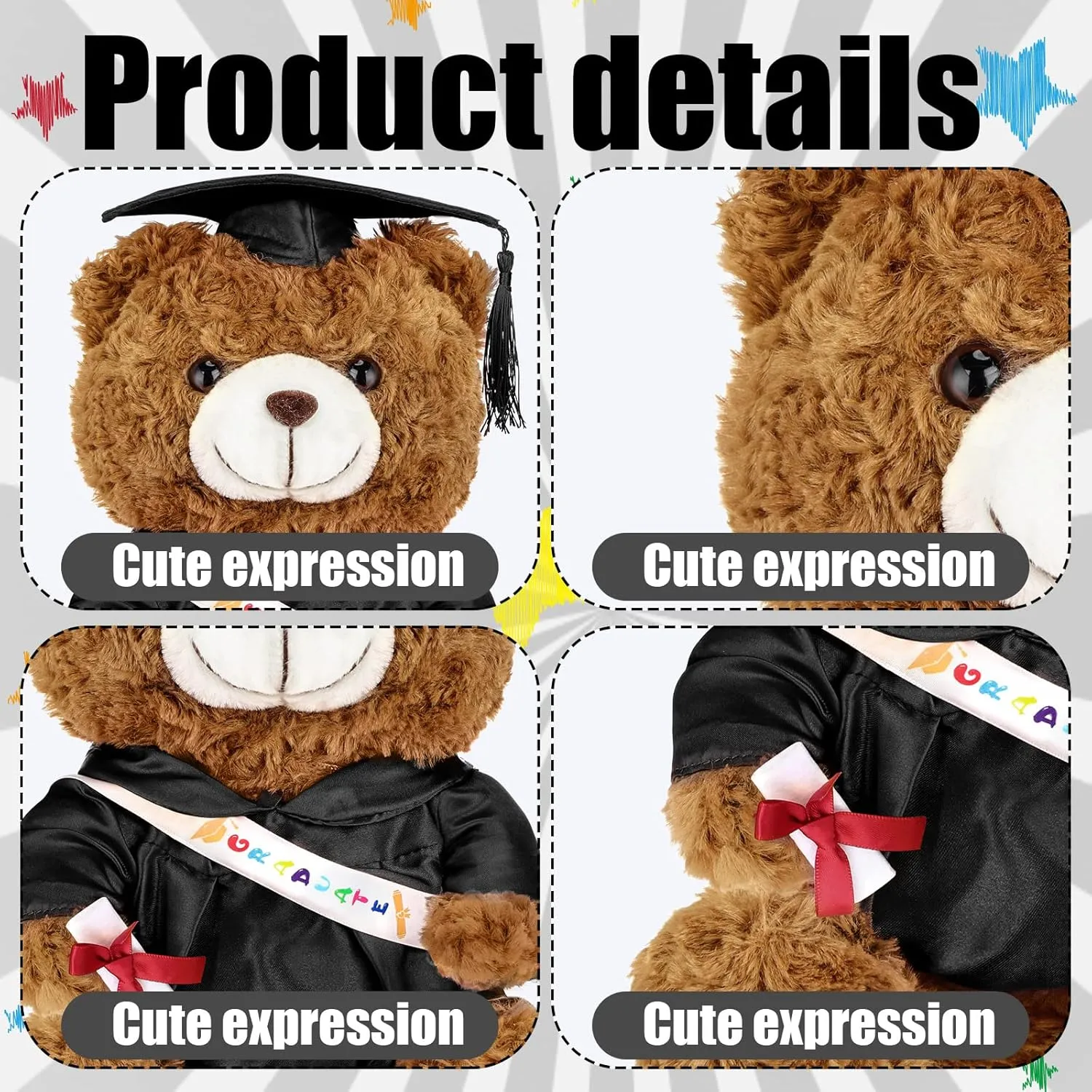 Animal Doll Plush Toy for Graduation sibling Party Supplies(11.8 Inch$Black) Graduation Bears 2025 Plush Stuffed Animal Bear with Gown Cap Tassel Set Cute Brown Graduate Gifts Stuffed 