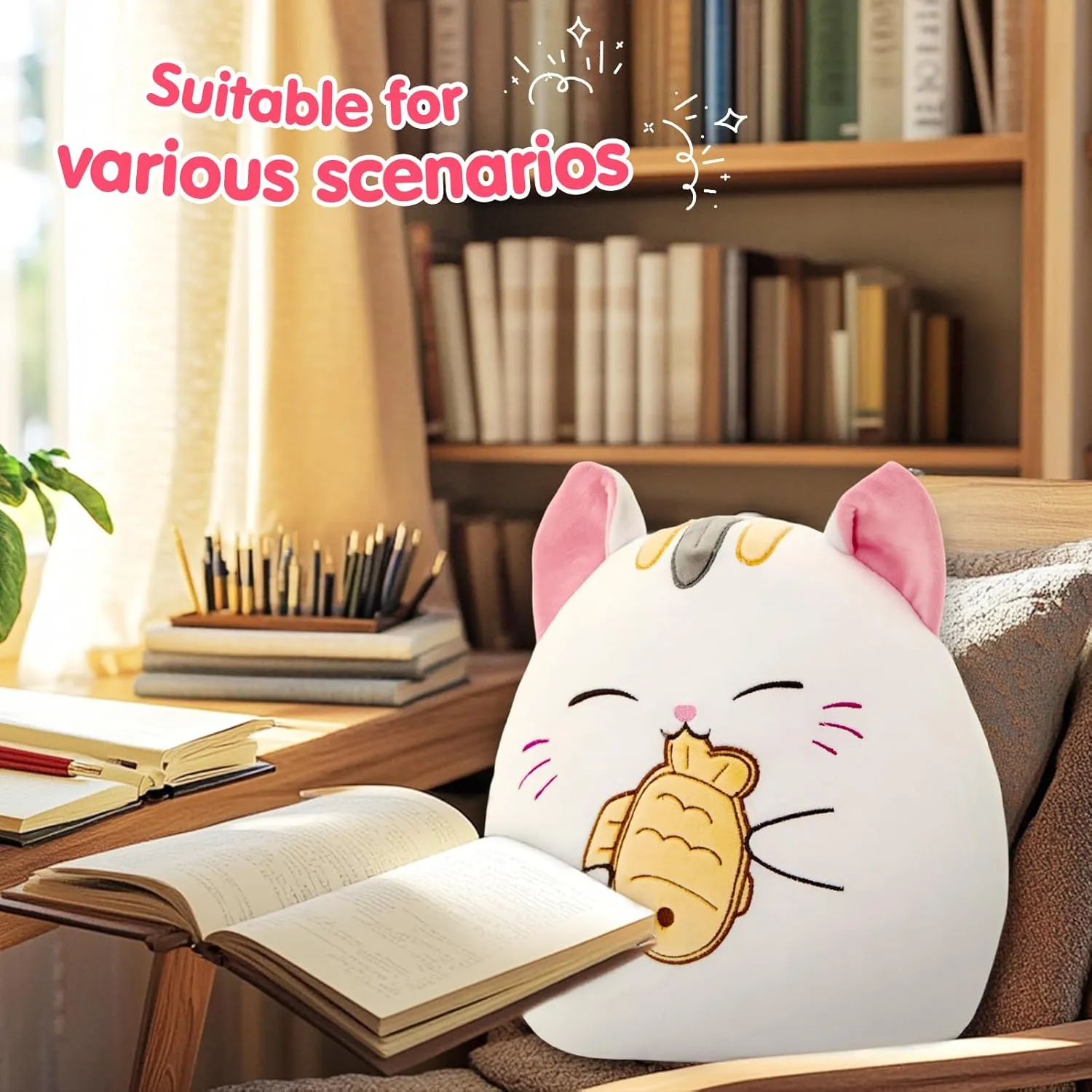Animal Hugging Cushion with Taiyaki Fish Cute Kitty Plush Pillow for Toddler Kids, Boys Girls benign subsidiary crayon creed Athionsu 12-Inch Cat Plush Pillow Soft Kawaii Stuffed 