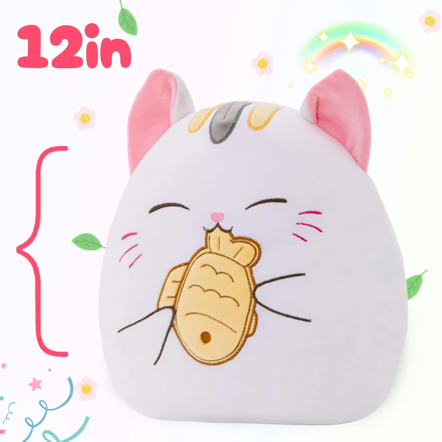 Animal Hugging Cushion with Taiyaki Fish Cute Kitty Plush Pillow for Toddler Kids, Boys Girls benign subsidiary crayon creed Athionsu 12-Inch Cat Plush Pillow Soft Kawaii Stuffed 