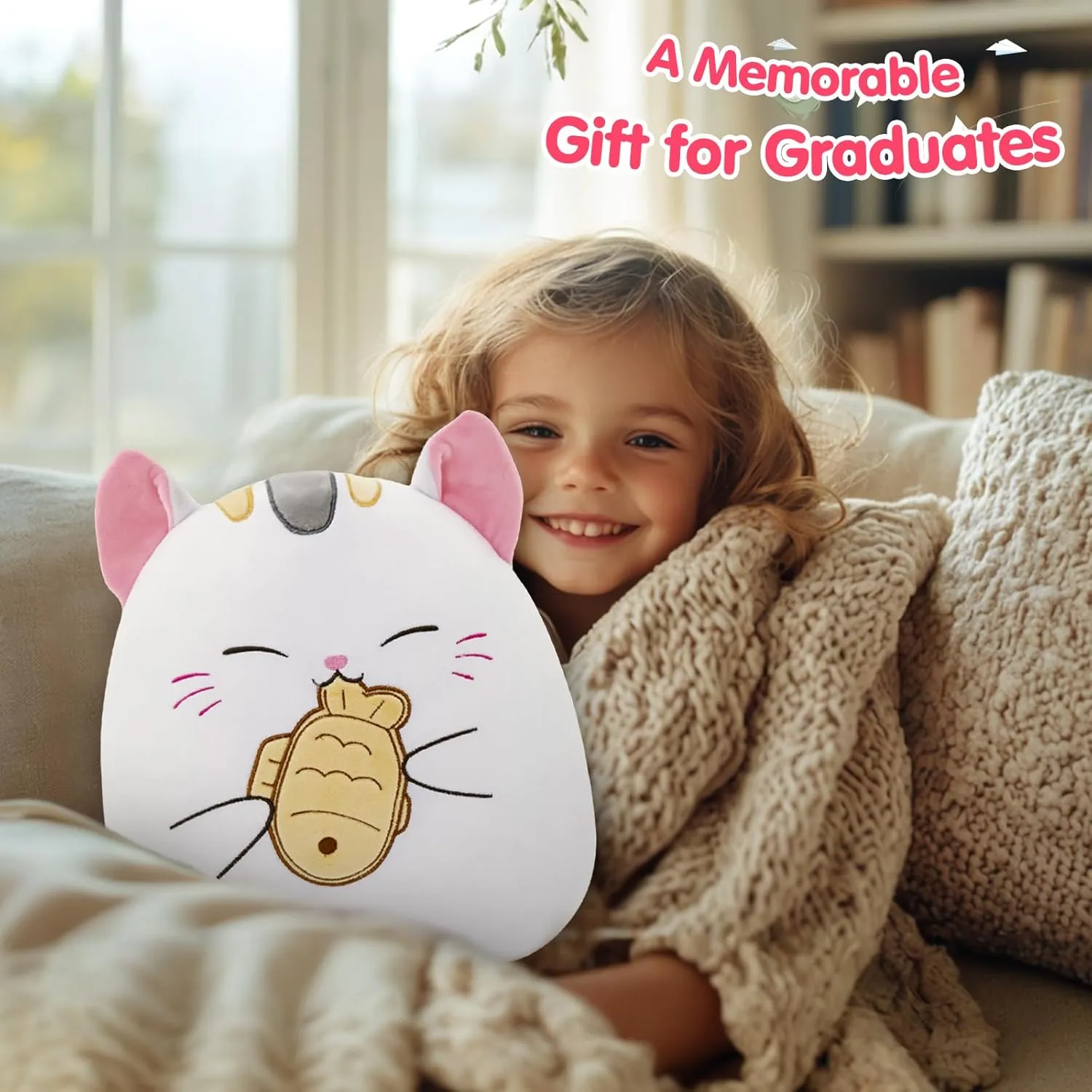 Animal Hugging Cushion with Taiyaki Fish Cute Kitty Plush Pillow for Toddler Kids, Boys Girls benign subsidiary crayon creed Athionsu 12-Inch Cat Plush Pillow Soft Kawaii Stuffed 