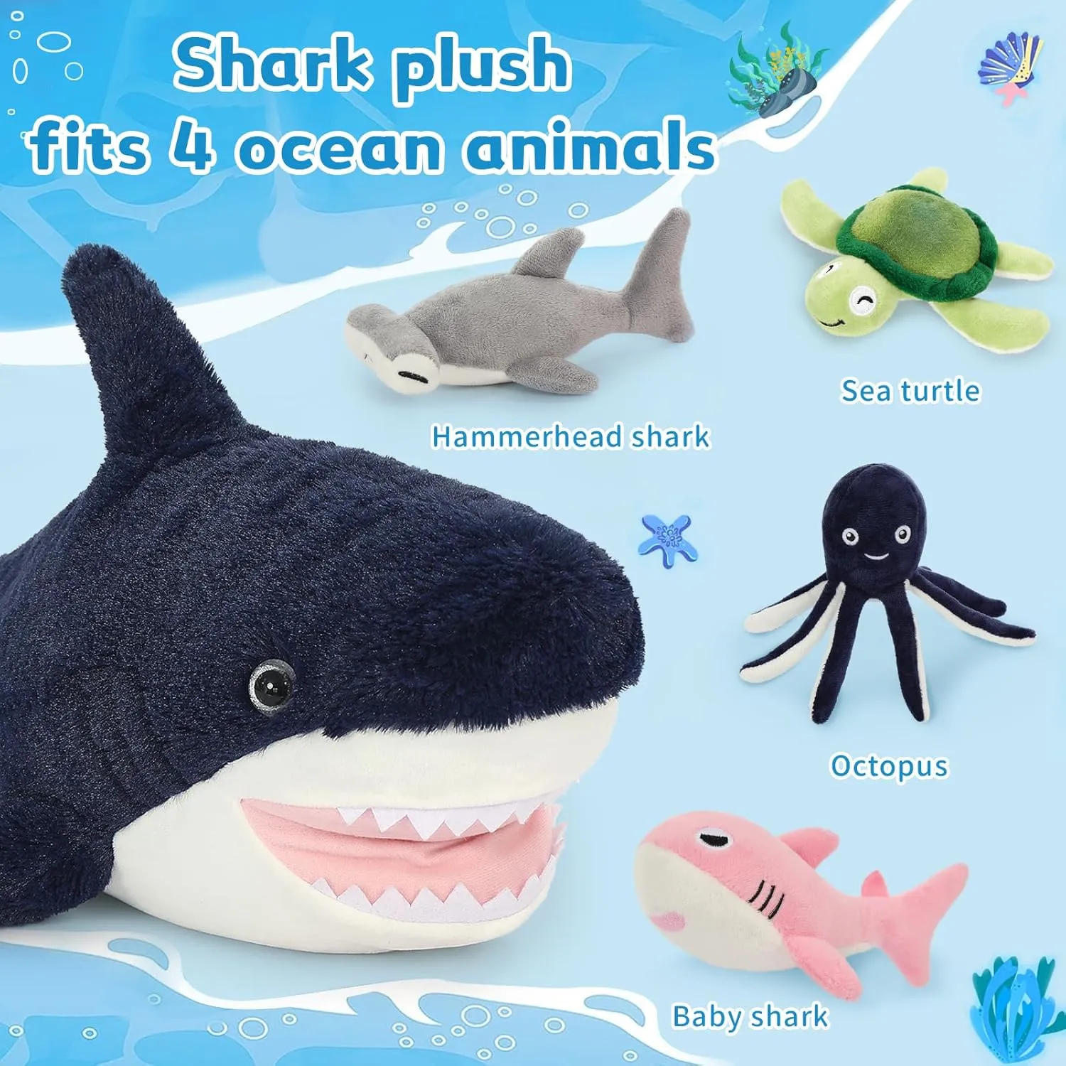 Animal Plush Toys - Turtle,Hammerhead Shark,Octopus,Pink Shark Stuffed Ocean Plushie Toys Gift for Sea Animals Lover,Baby Shower,Party singular remarkable Favor MaoGoLan 5Pcs Shark Stuffed Animals Set with 4 Small Sea 