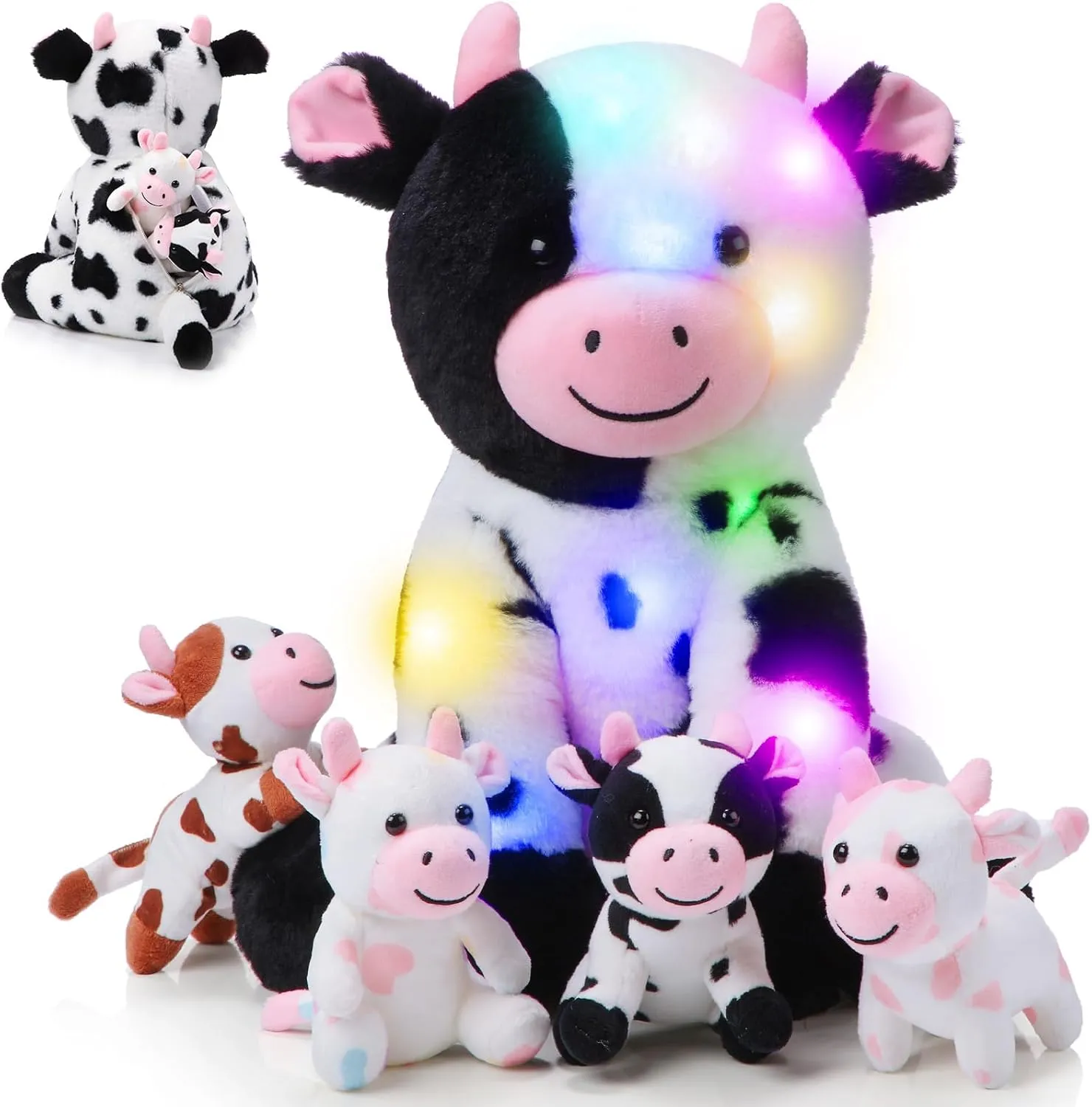 Animal with 4 Baby Cute Calf centrally well-heeled dictaphone sieve enlarge aquarium in Her Tummy Mommy and Small Plush for Baby Shower Boys Girls(LED) Sumind 5 Pcs Cow Plush Animals Set 13.78 Inch Mommy Cow Stuffed 