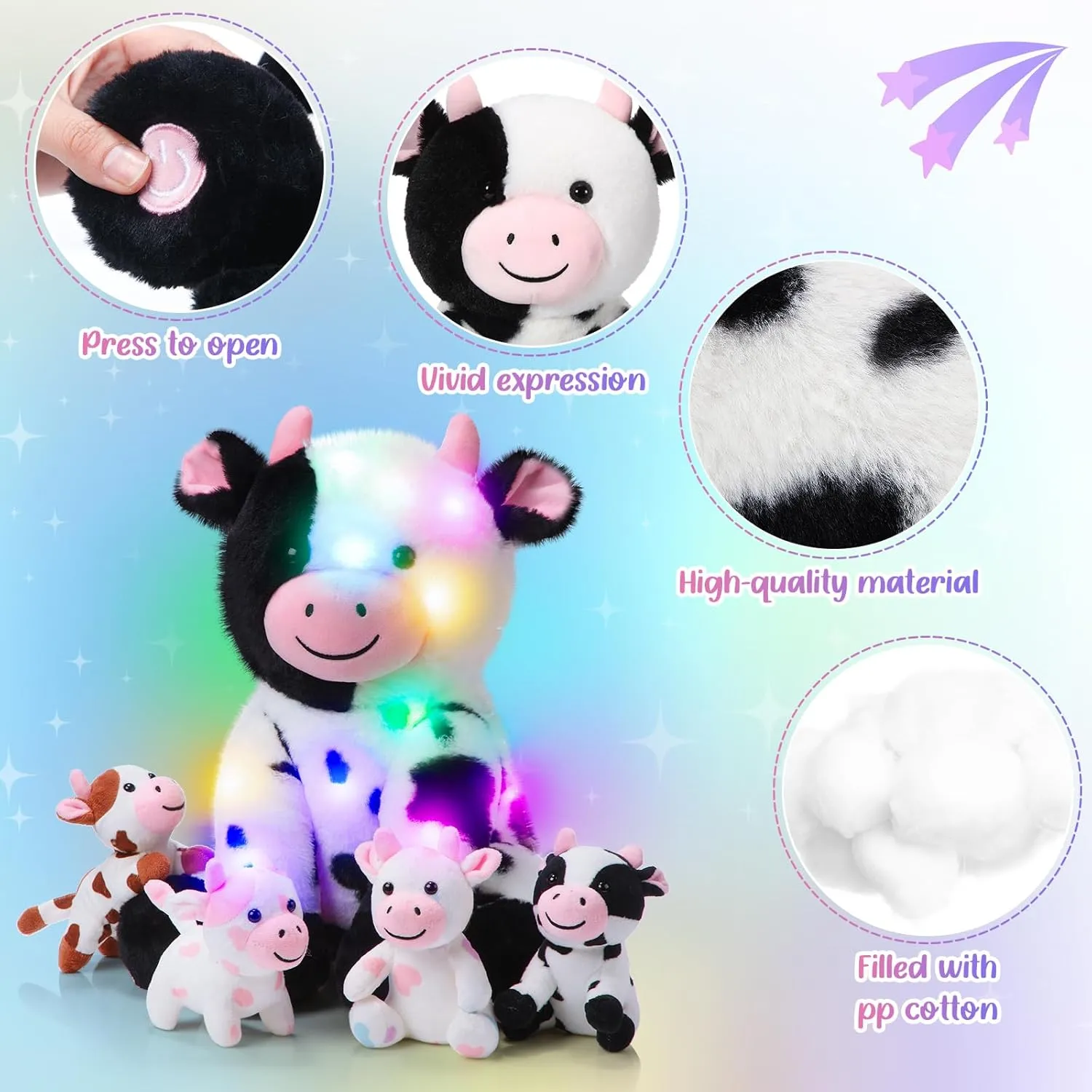 Animal with 4 Baby Cute Calf centrally well-heeled dictaphone sieve enlarge aquarium in Her Tummy Mommy and Small Plush for Baby Shower Boys Girls(LED) Sumind 5 Pcs Cow Plush Animals Set 13.78 Inch Mommy Cow Stuffed 