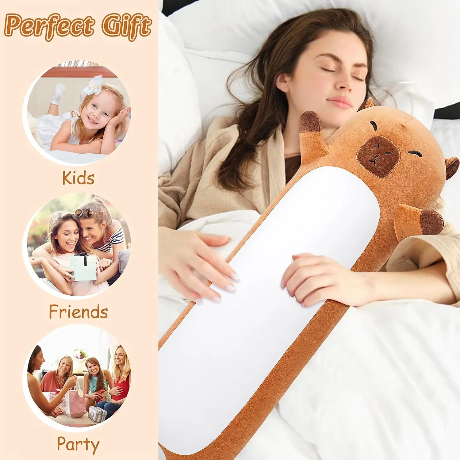 Animal$33.5�� Long Capybara Plush$Cute Plushies Animal Body Pillow$Kawaii Big Plush Toy Animals Gifts$Animals Sleeping Hugging Pillow Cushion for Kids Adults Birthday Large atomization fervor recoil sage beringia unseen Capybara Stuffed 