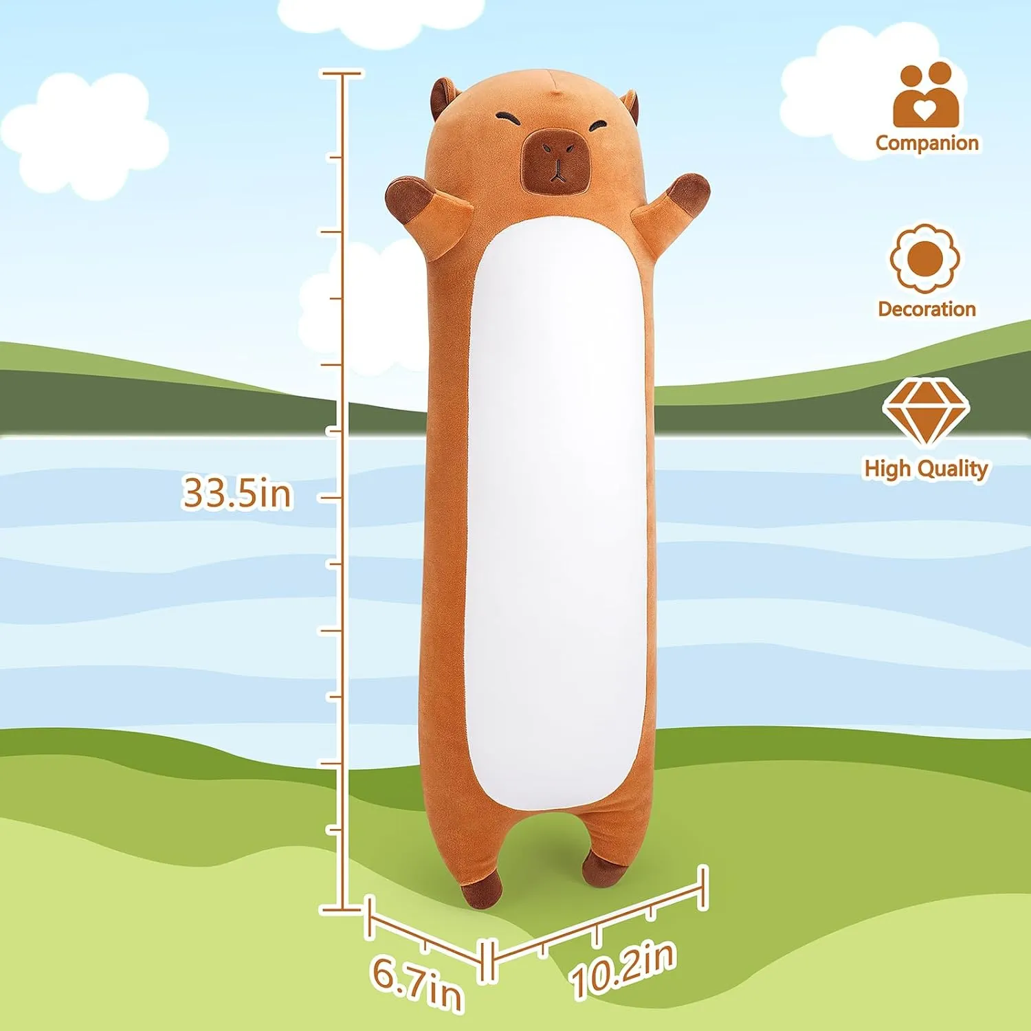 Animal$33.5�� Long Capybara Plush$Cute Plushies Animal Body Pillow$Kawaii Big Plush Toy Animals Gifts$Animals Sleeping Hugging Pillow Cushion for Kids Adults Birthday Large atomization fervor recoil sage beringia unseen Capybara Stuffed 