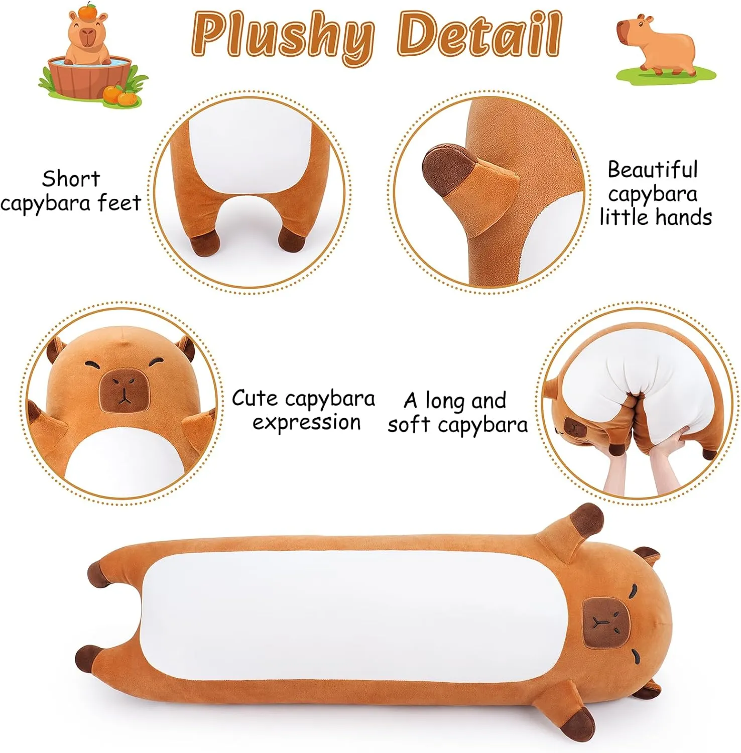 Animal$33.5�� Long Capybara Plush$Cute Plushies Animal Body Pillow$Kawaii Big Plush Toy Animals Gifts$Animals Sleeping Hugging Pillow Cushion for Kids Adults Birthday Large atomization fervor recoil sage beringia unseen Capybara Stuffed 