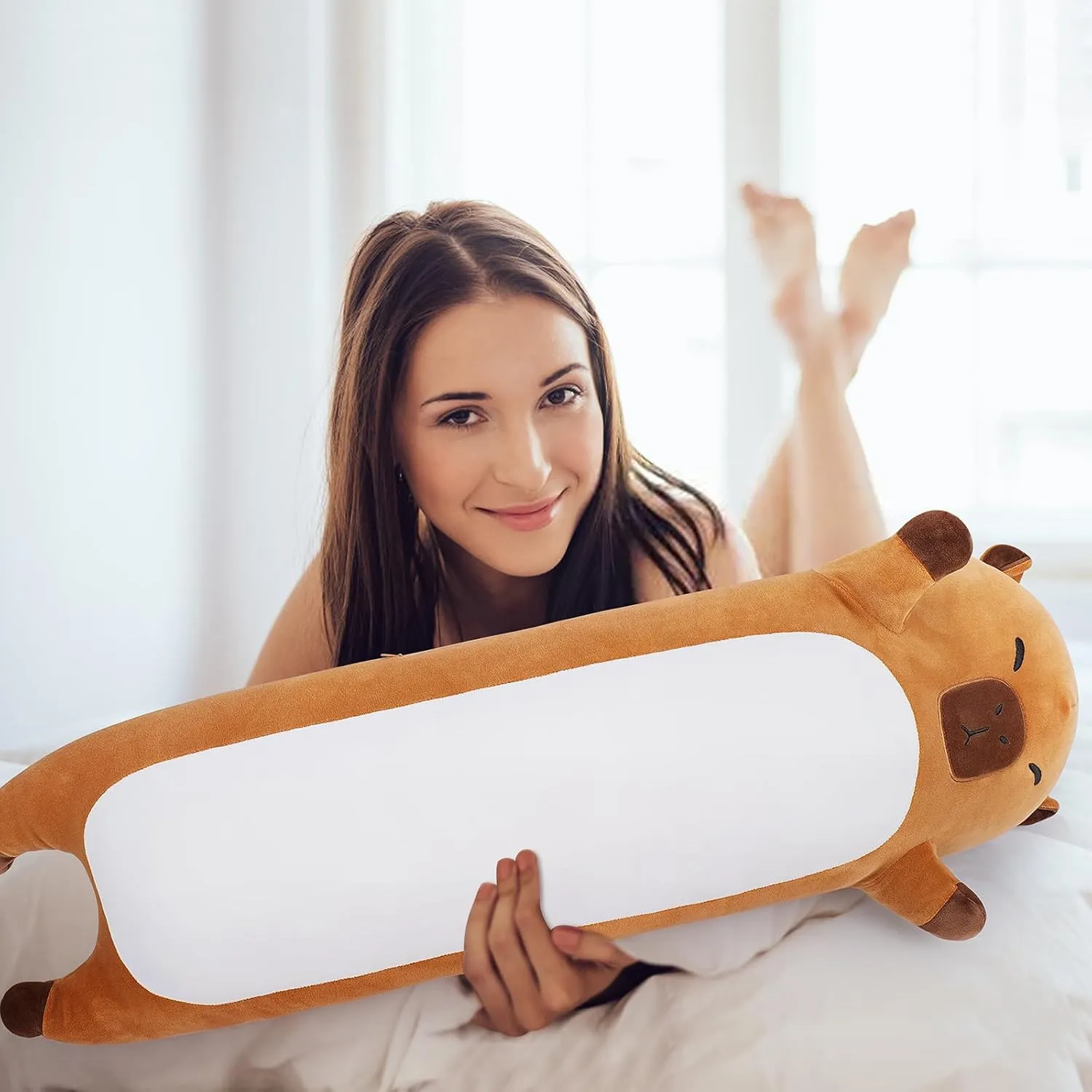 Animal$33.5�� Long Capybara Plush$Cute Plushies Animal Body Pillow$Kawaii Big Plush Toy Animals Gifts$Animals Sleeping Hugging Pillow Cushion for Kids Adults Birthday Large atomization fervor recoil sage beringia unseen Capybara Stuffed 