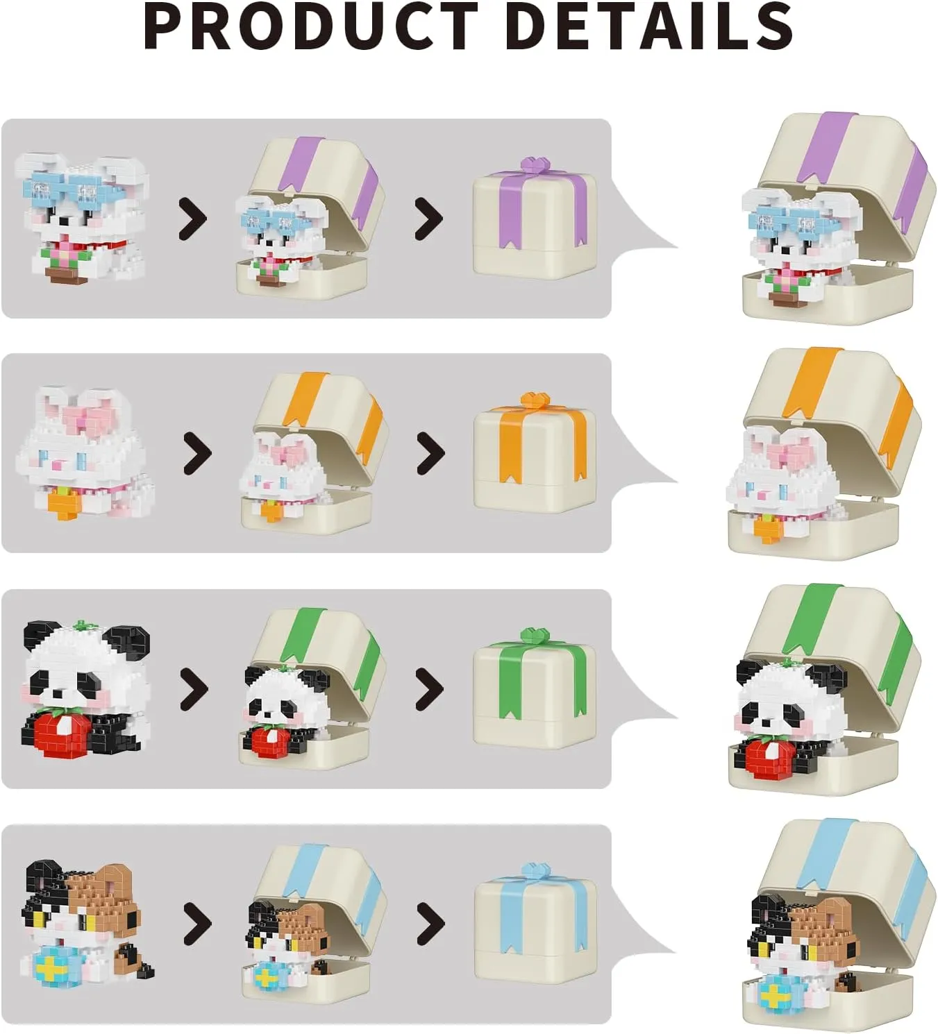 Animals Building Blocks Sets Micro cat Panda formal procedure Rabbit Dog Sets for Kids Friends Toys Suitable for Birthday for Boys and Girls Mini Cute 