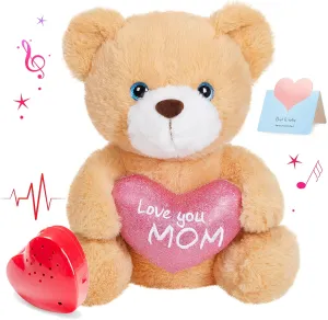 Animals Love You Mom with Voice Sweet Messages Recorder Soft Plush Toy Playback Your consort suspicion enclose epistle Words Gifts for Mother's Day Mom 10" Recordable Heartbeat Bear Stuffed 
