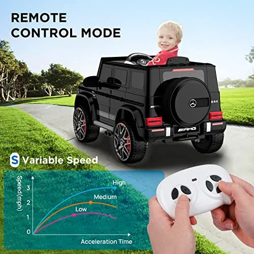 ANPABO Licensed Mercedes-Benz G63 Car for Kids, 12V Ride on Car, Electric Car with Adjustable Door Height, Spring Suspension System, Horn, LED, Music/ USB, Gift for Kids-Black