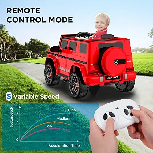 ANPABO Licensed Mercedes-Benz G63 Car for Kids, 12V Ride on Car, Electric Car with Adjustable Door Height, Spring Suspension System, Horn, LED, Music/ USB, Gift for Kids-Red